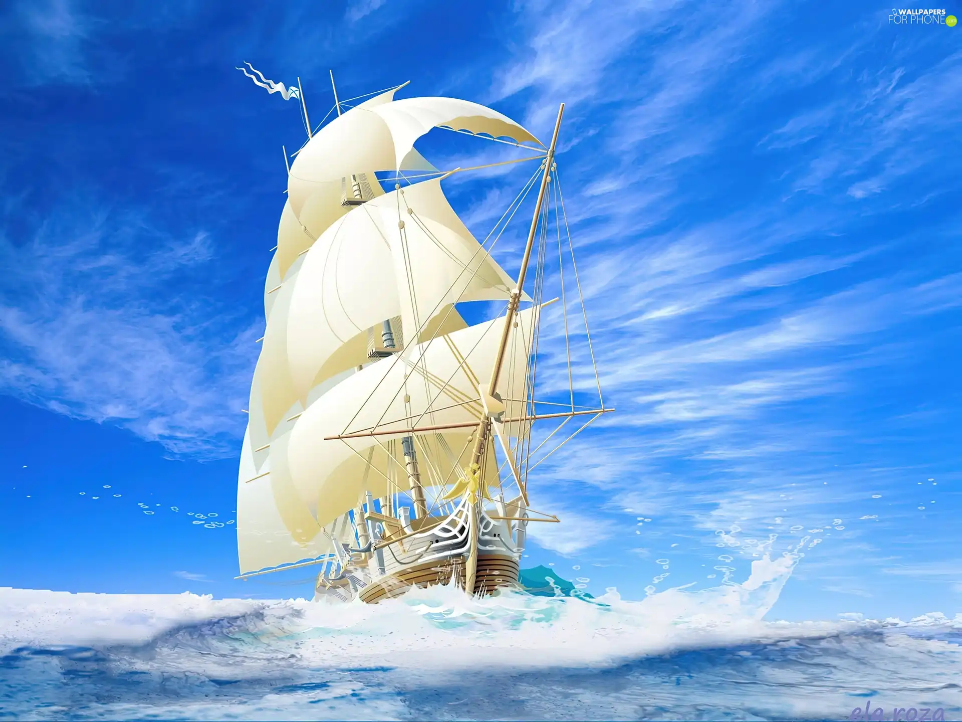 Waves, sailing vessel, sea