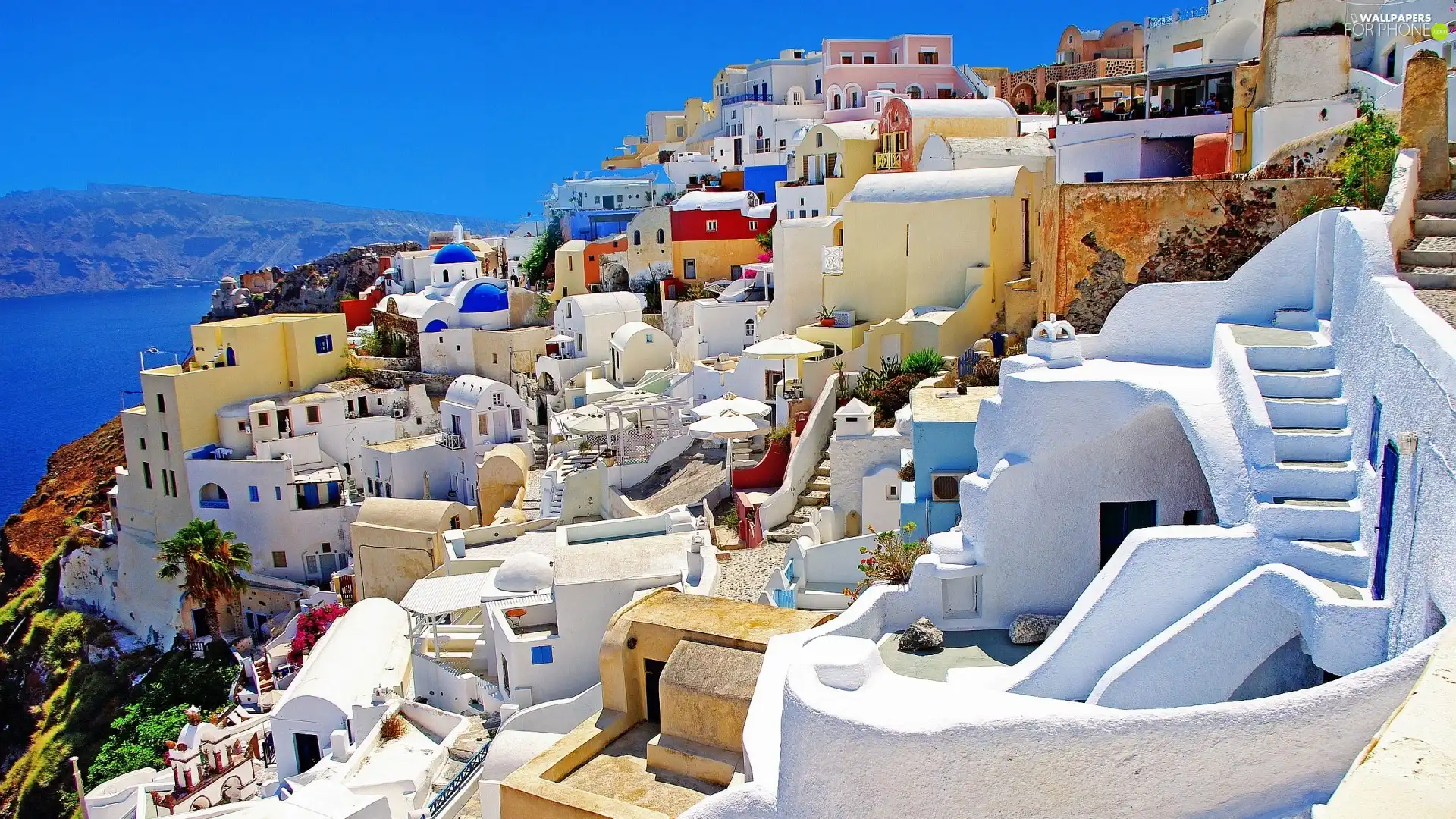 santorini, buildings, sea, Town