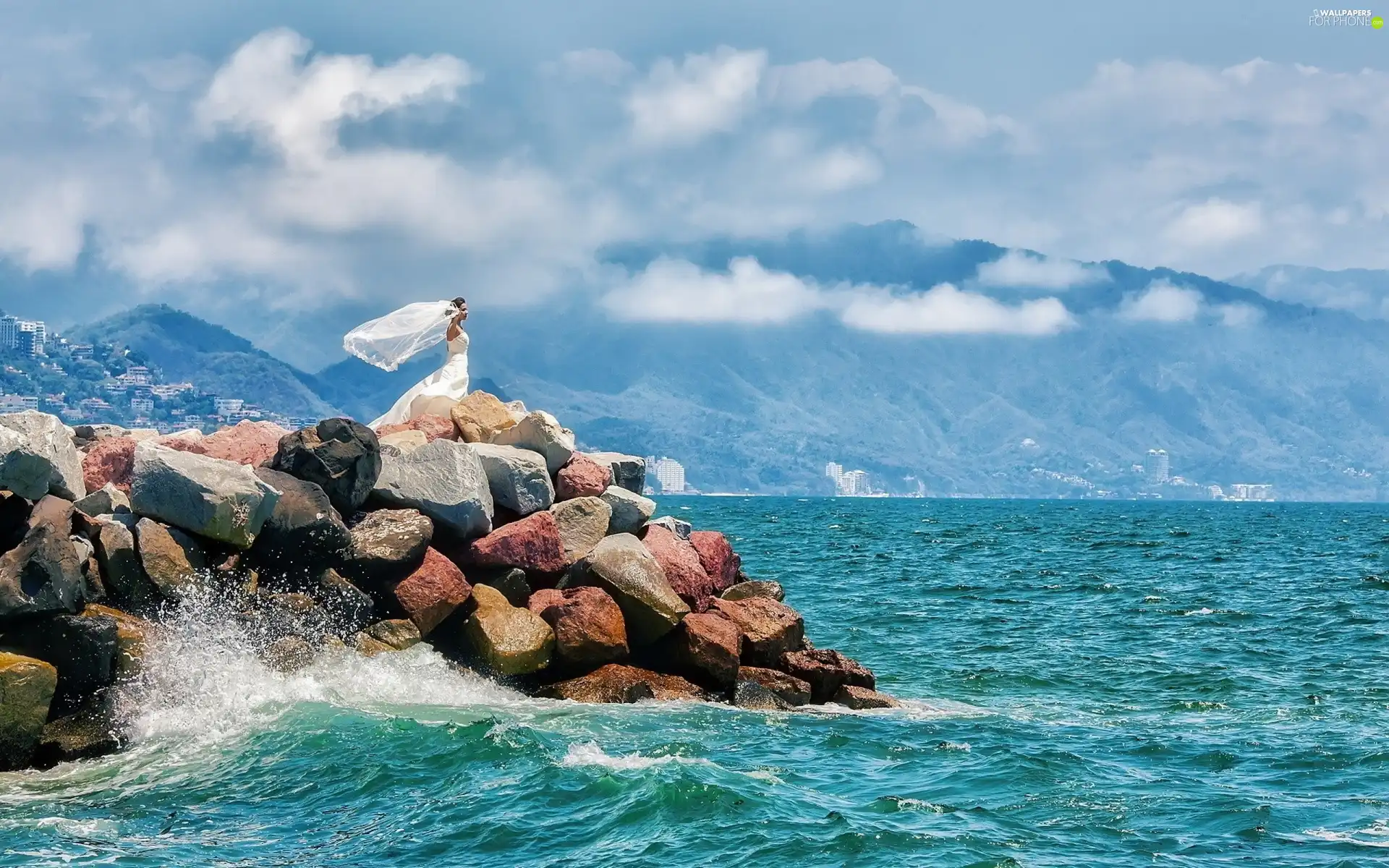 sea, Women, Stones