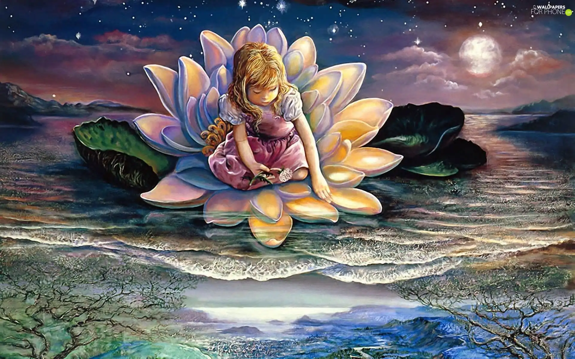 sea, Josephine Wall, Lily, water, girl