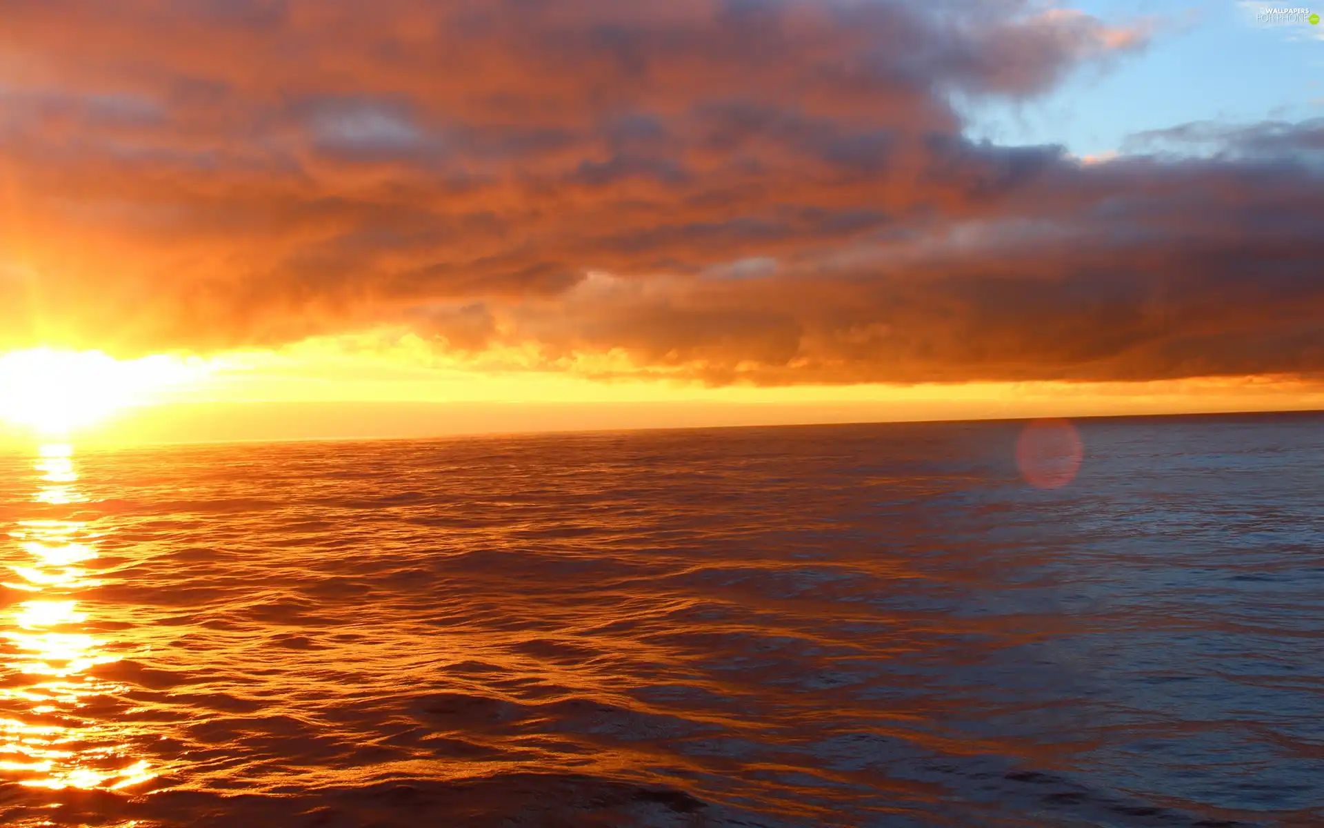 west, clouds, sea, sun