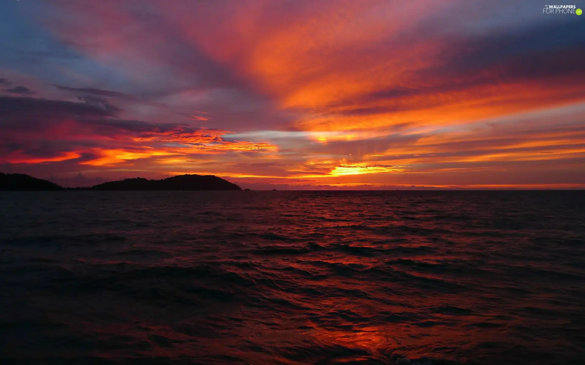 west, clouds, sea, sun