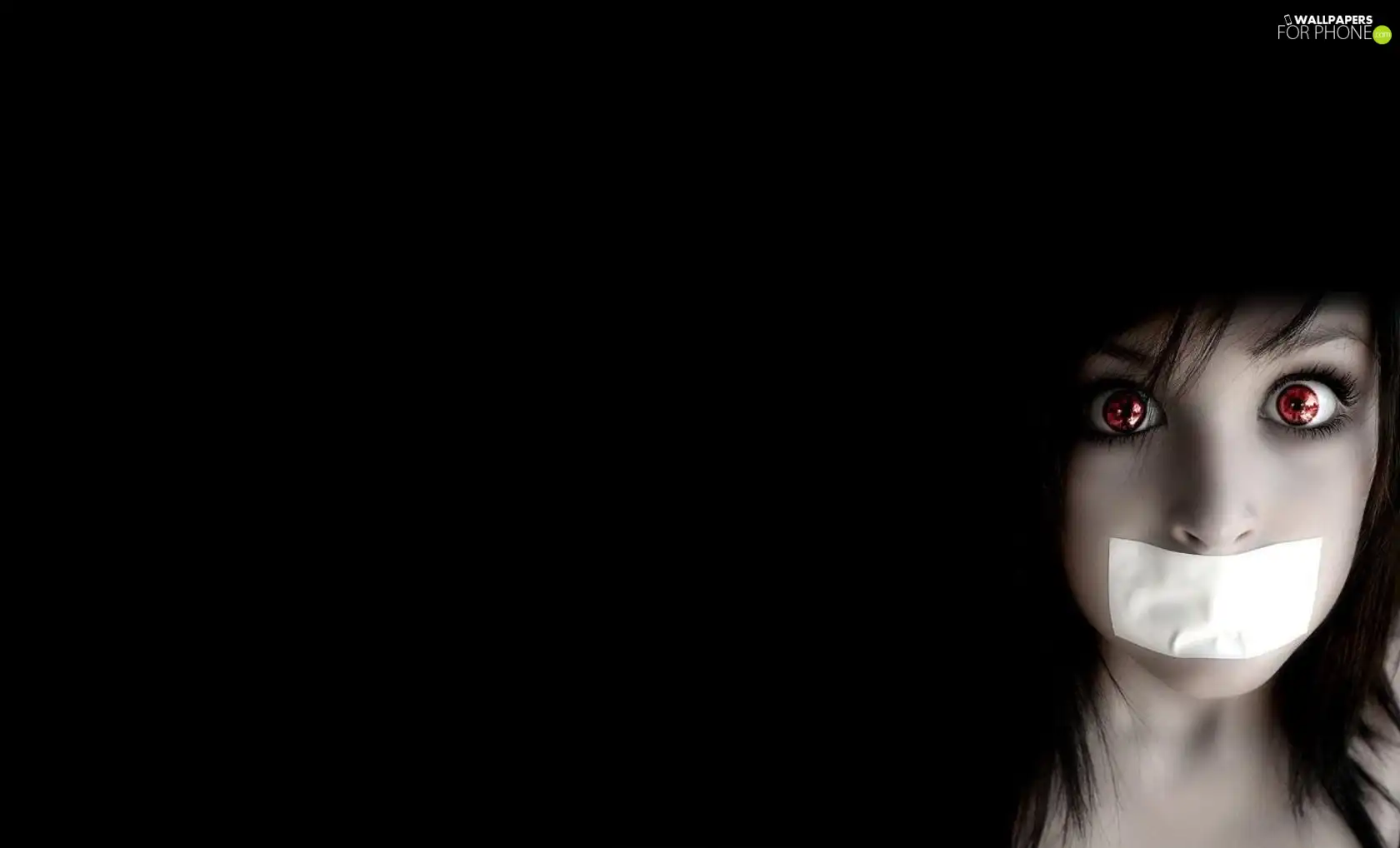sealed, lips, Red, Eyes, girl