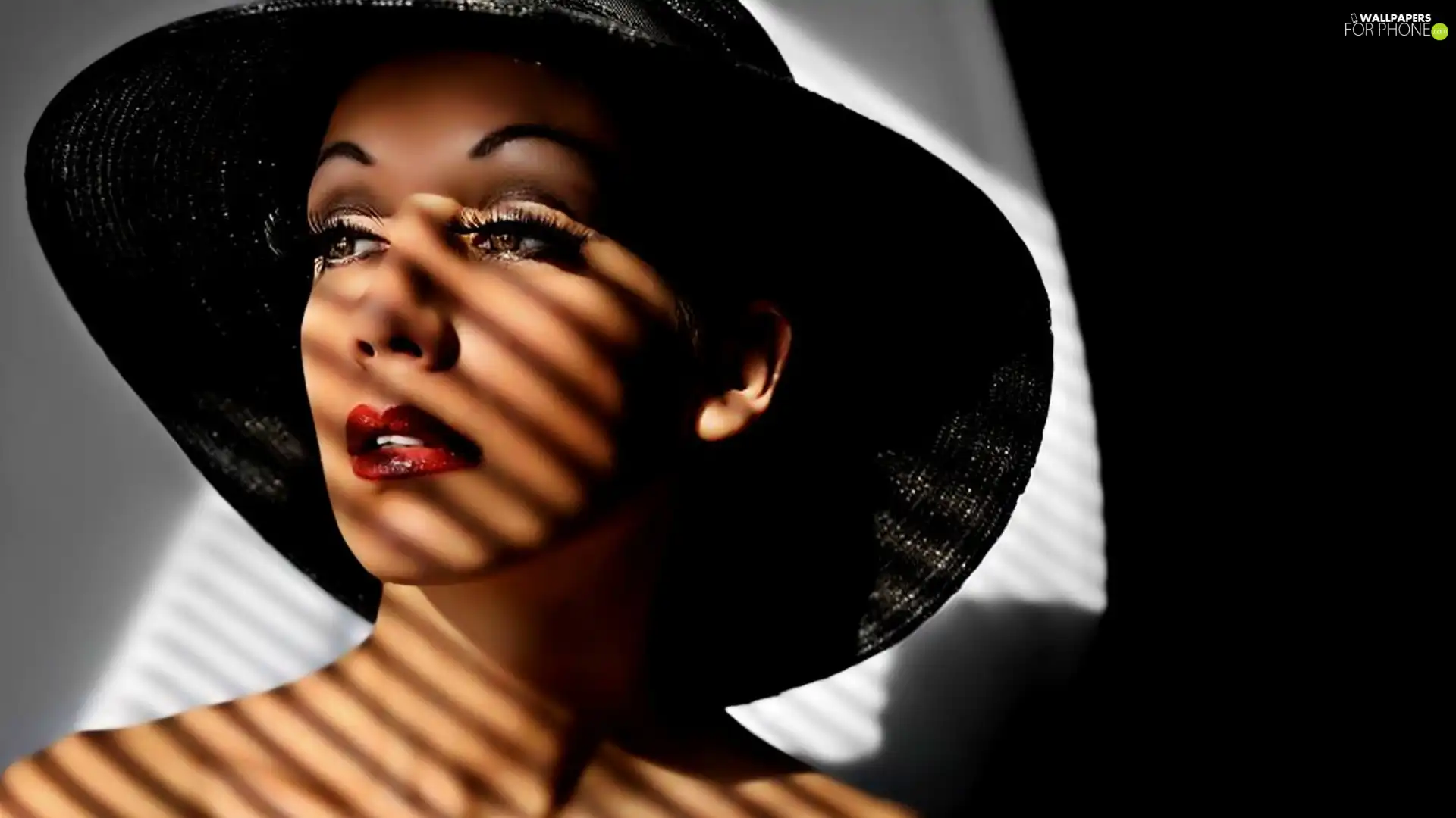 Women, Hat, shadows, Black