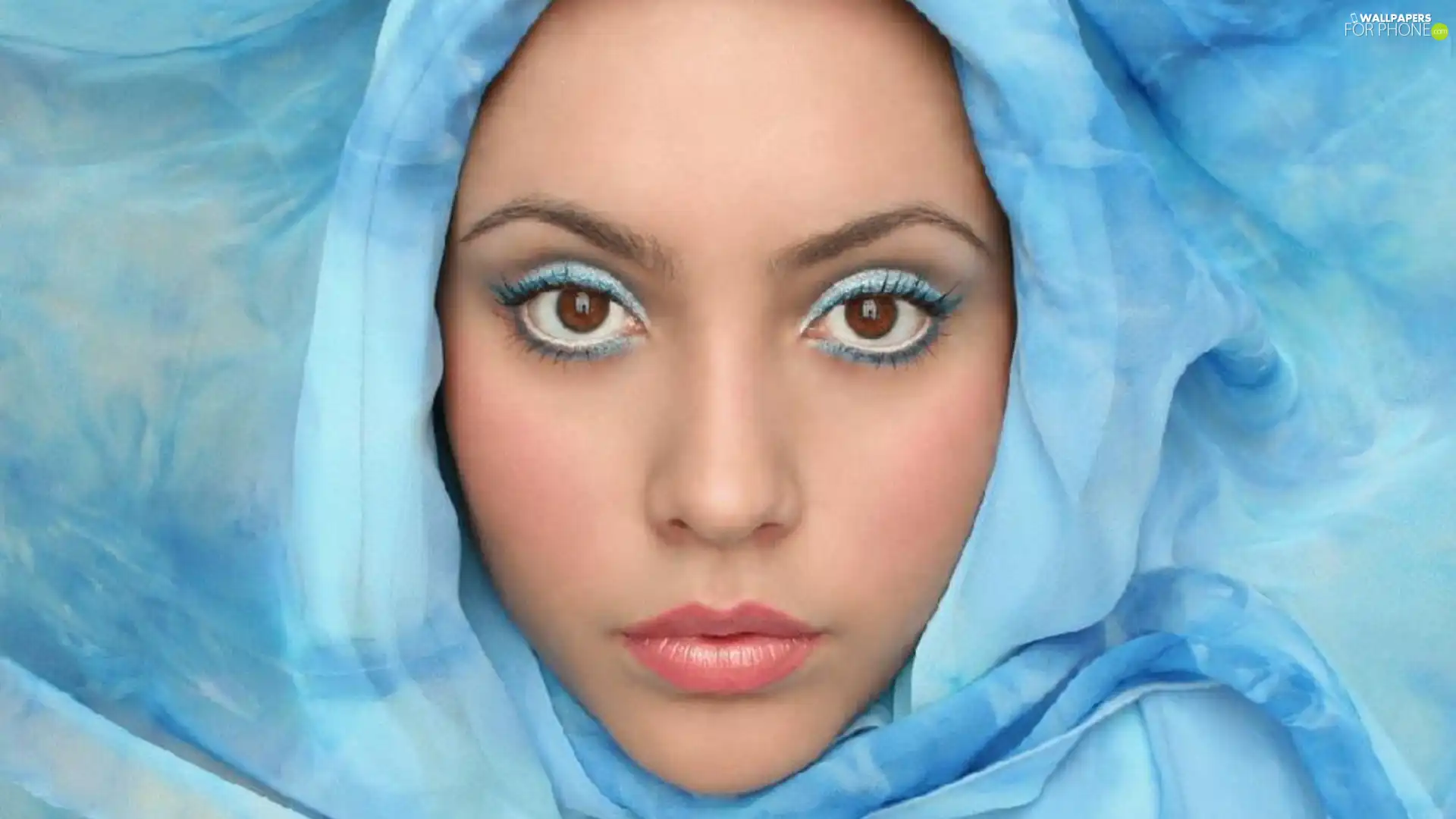 girl, blue, shawl, make-up