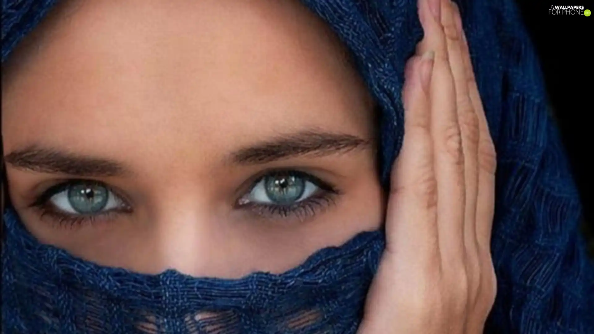 Women, Blue, shawl, hand