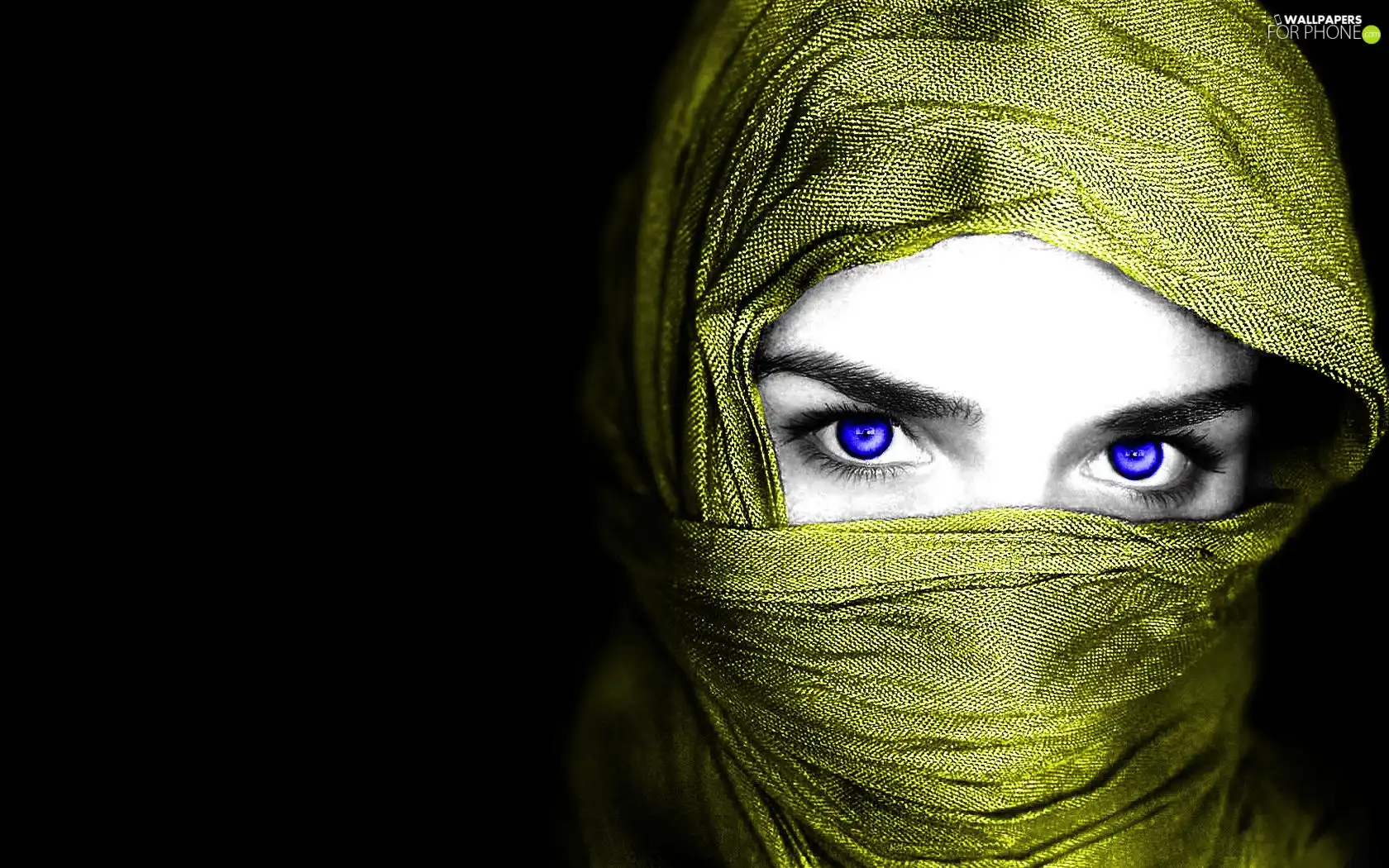 Women, Eyes, shawl, Blue