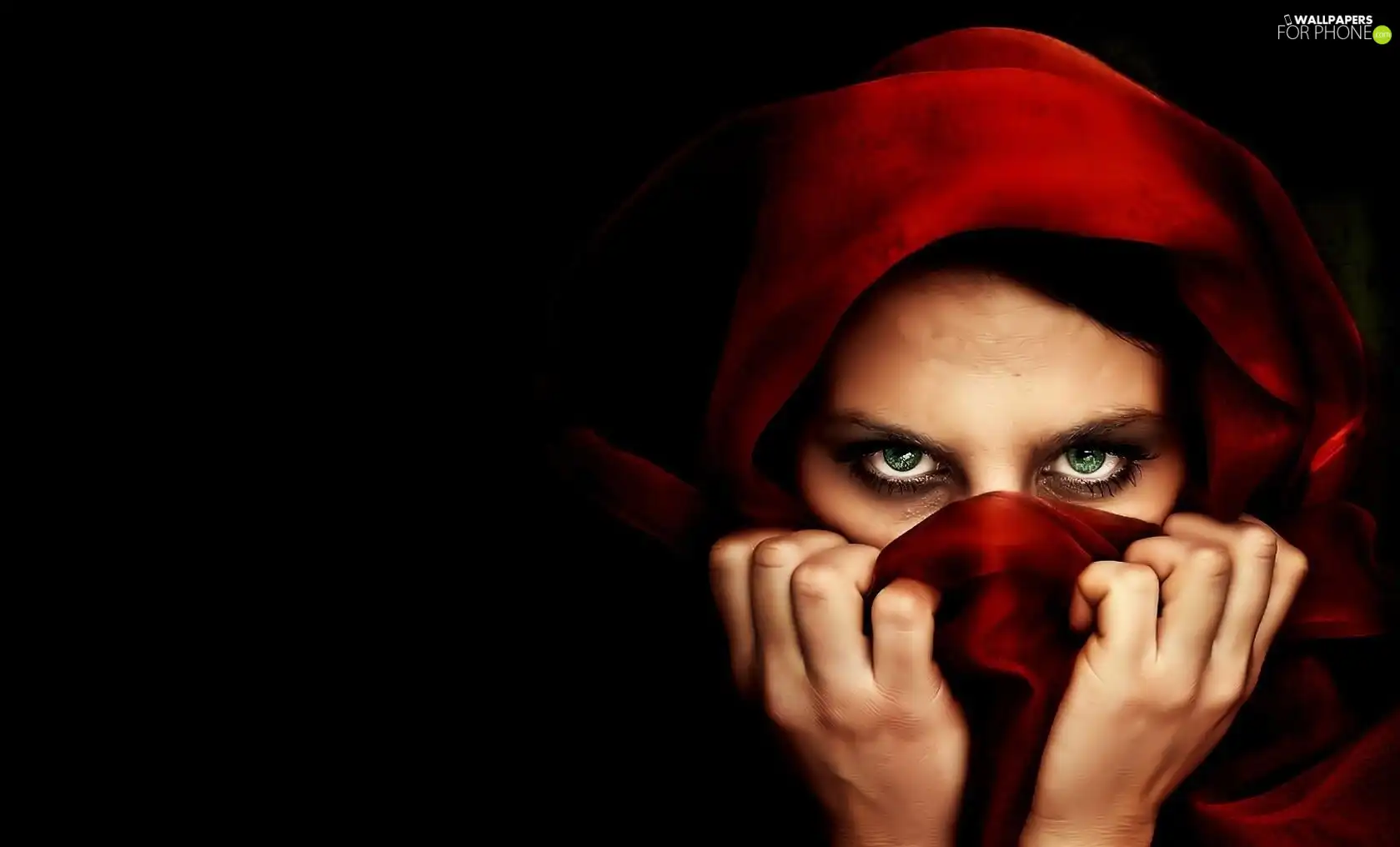 Women, red hot, shawl, Eyes