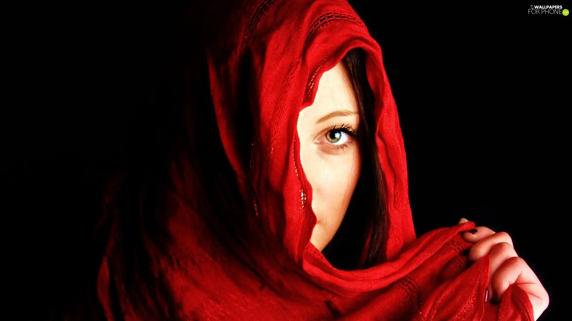 Women, Red, shawl, hand