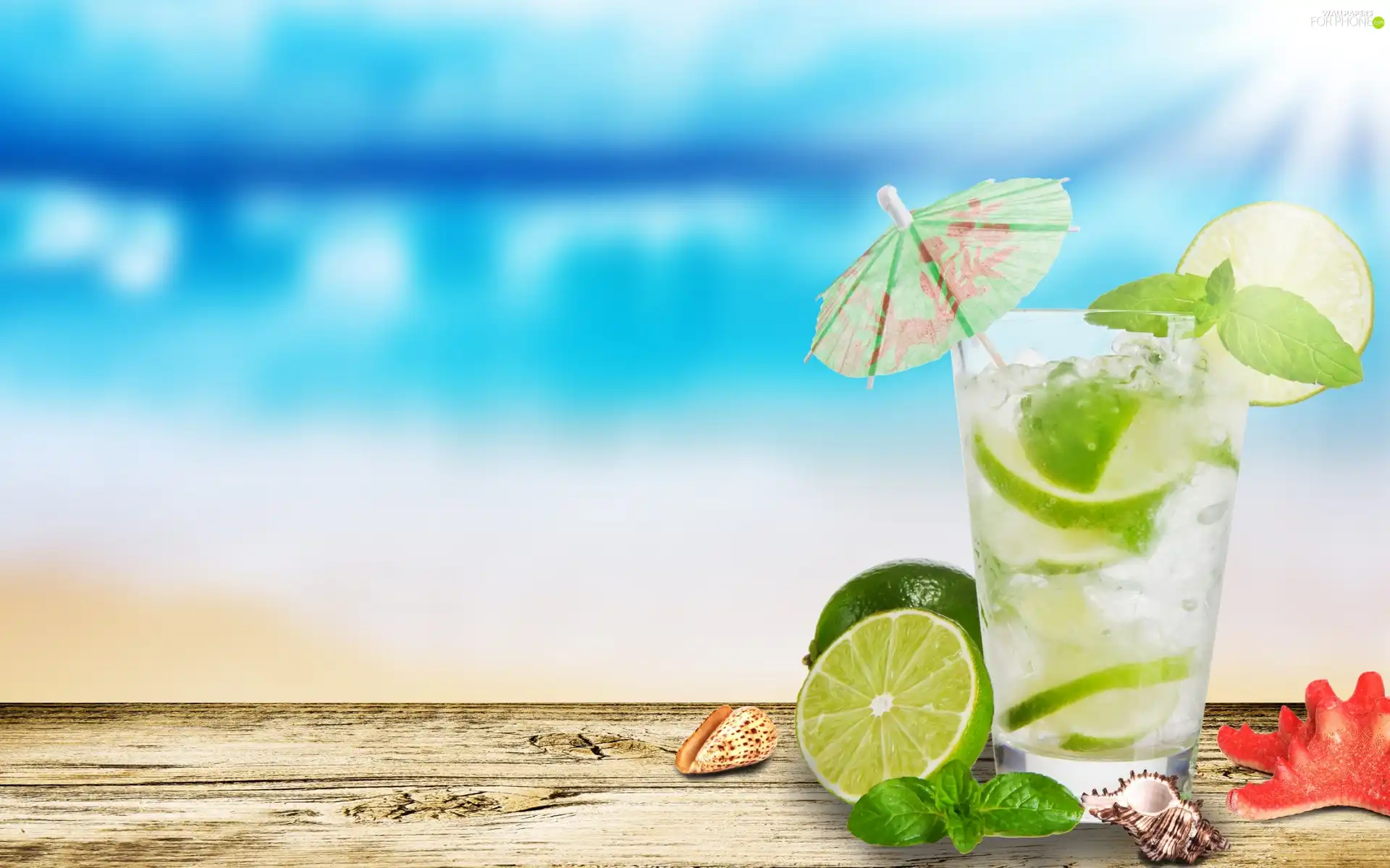 Shells, lemonade, limes