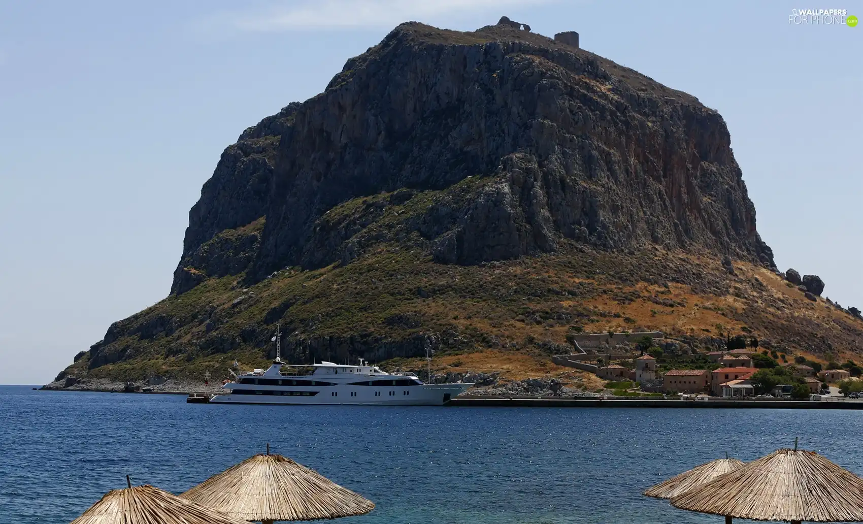 Ship, mountains, sea