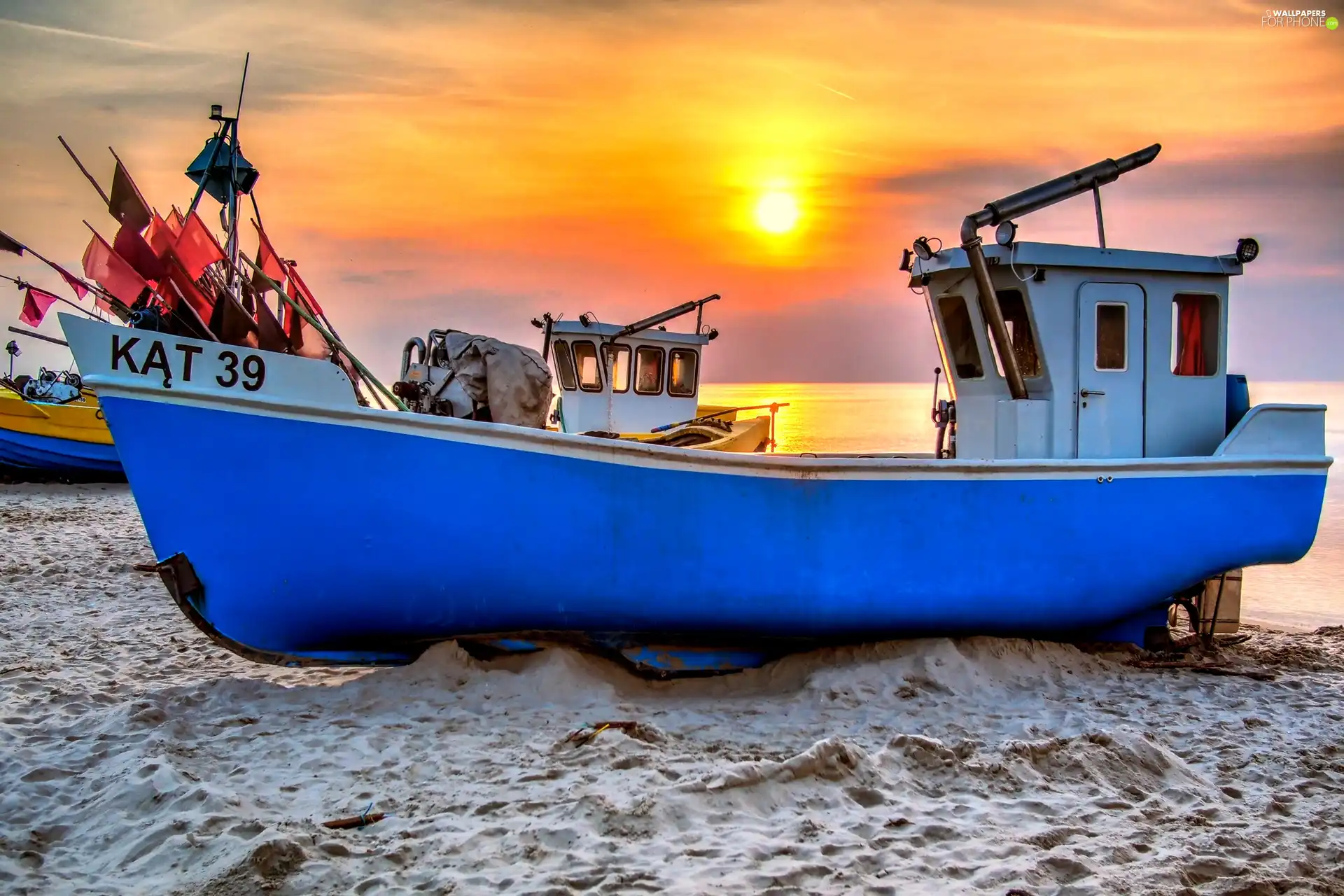 Sunrise, Sand, Ship, Coast