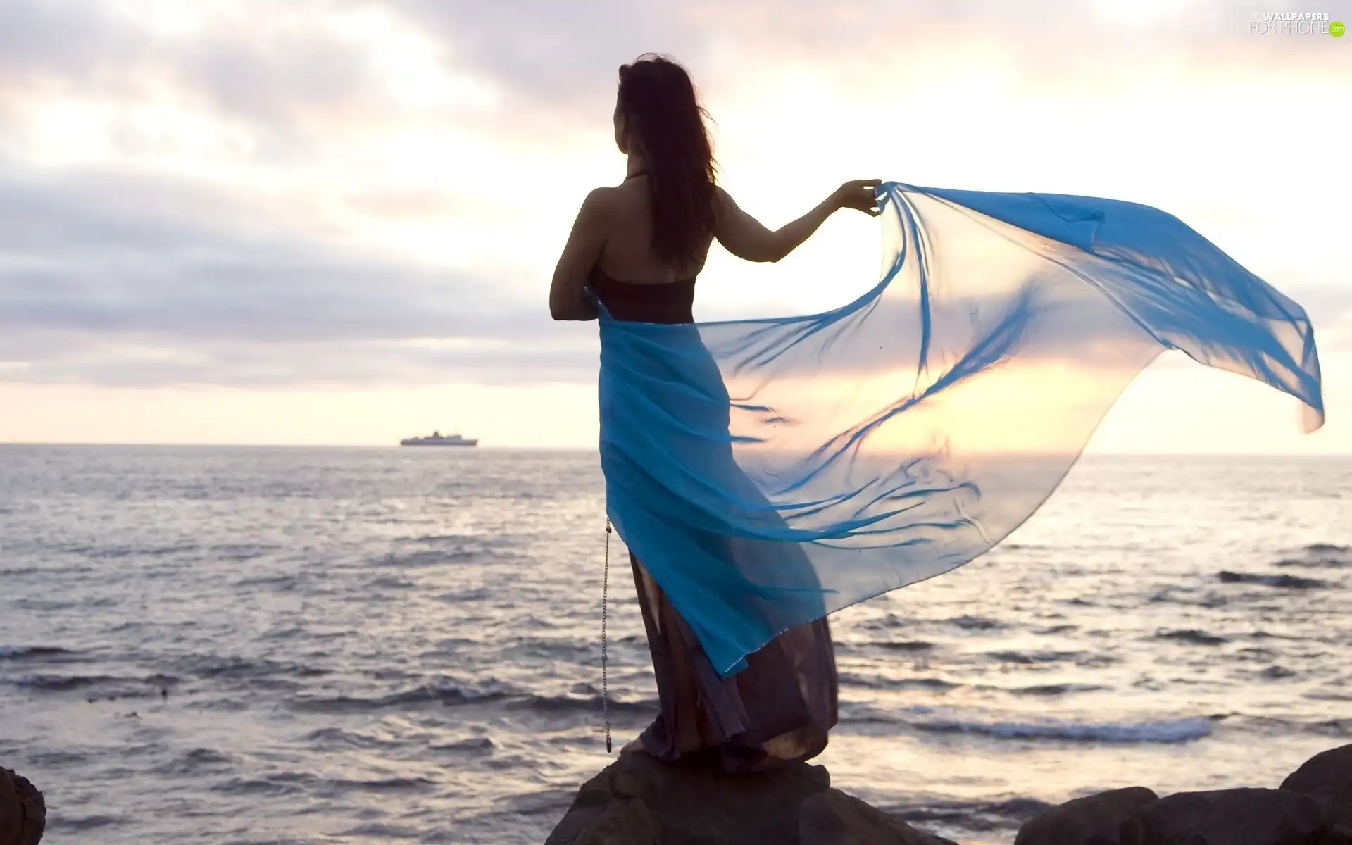 Women, sea, Ship, shawl