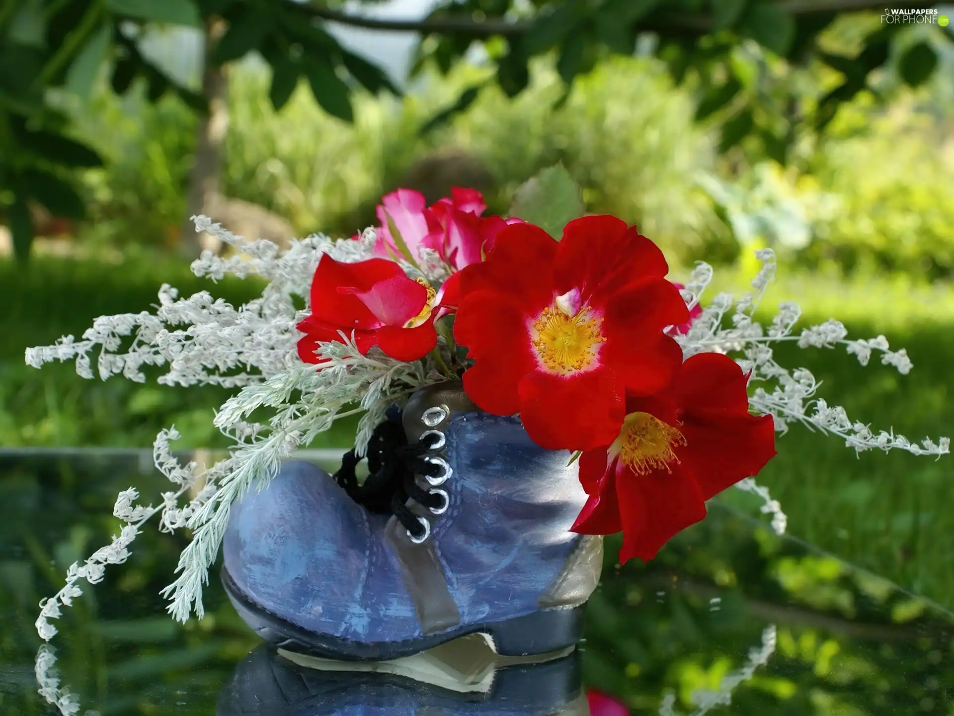 shoe, Red, Flowers