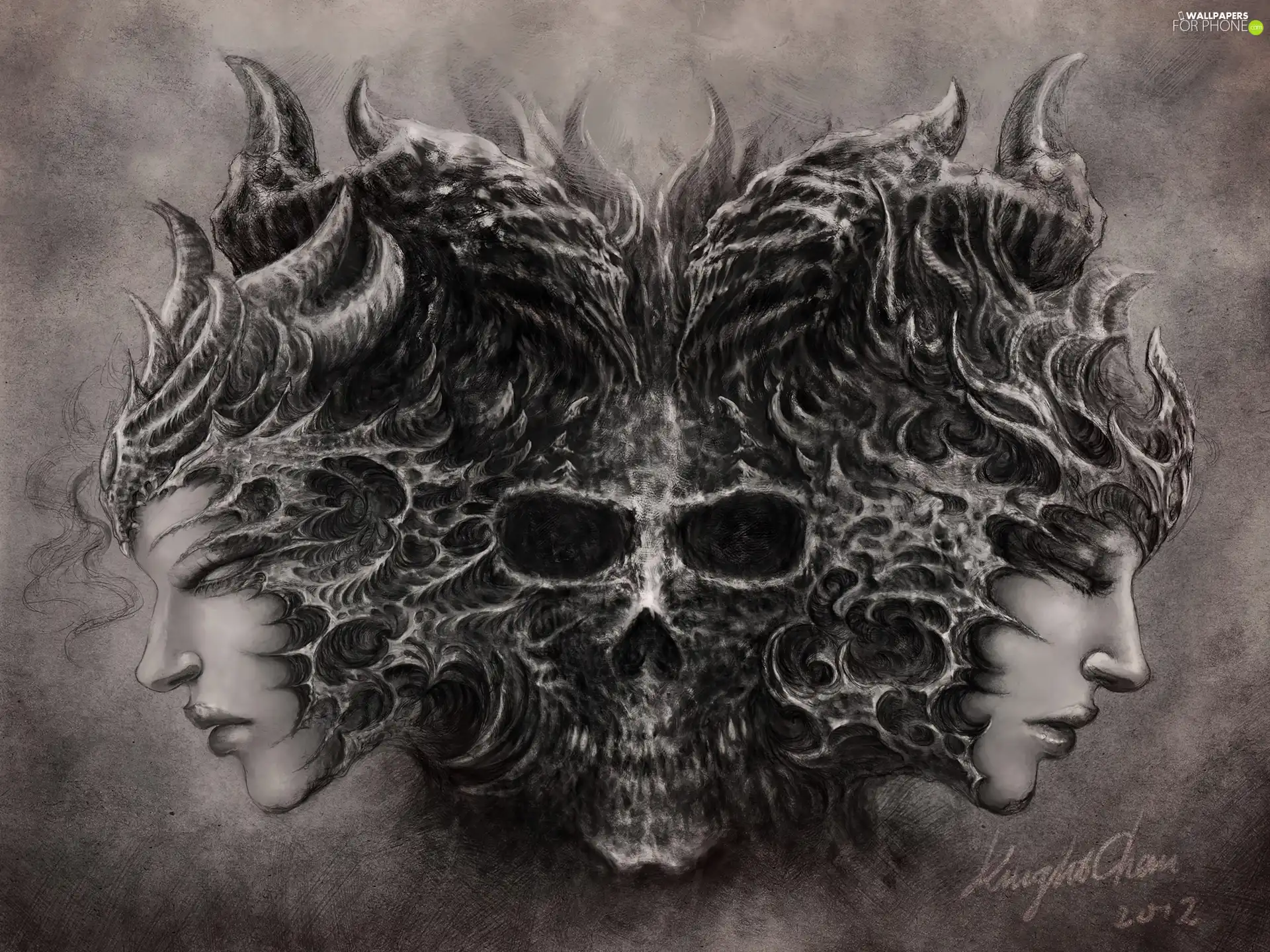 skull, faces, women