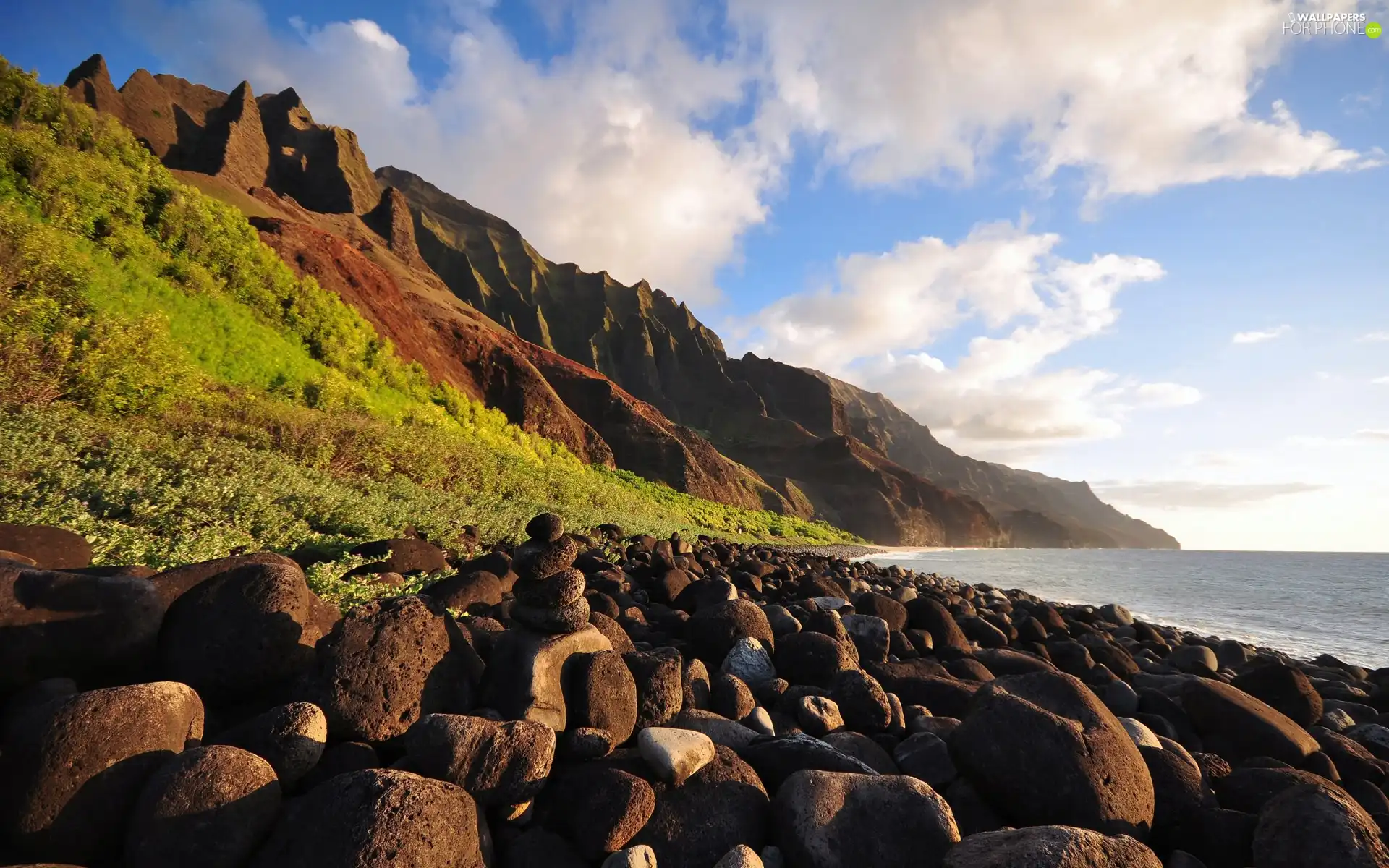 Sky, clouds, Stones, The Hills, sea