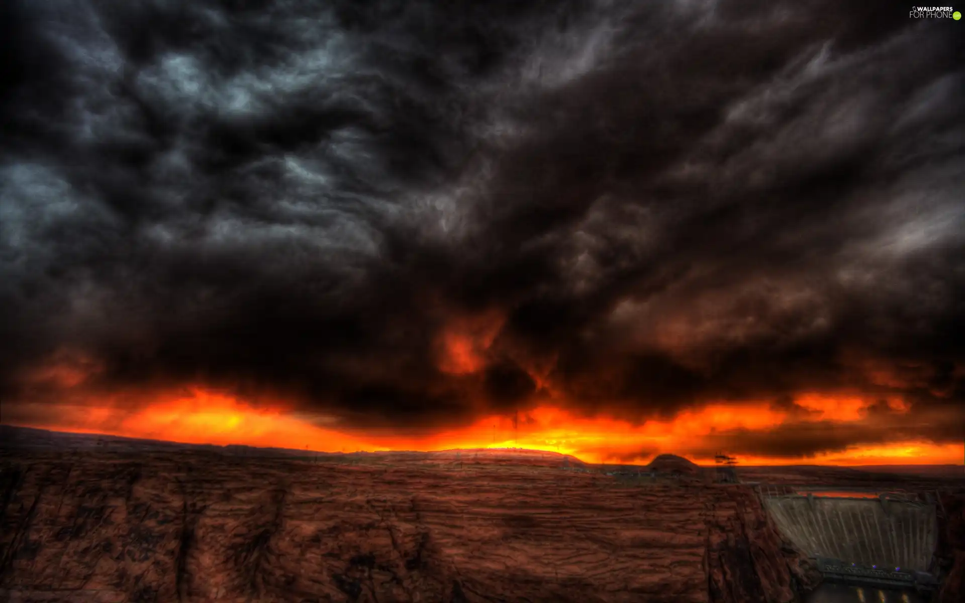 Field, burning, Sky, dark