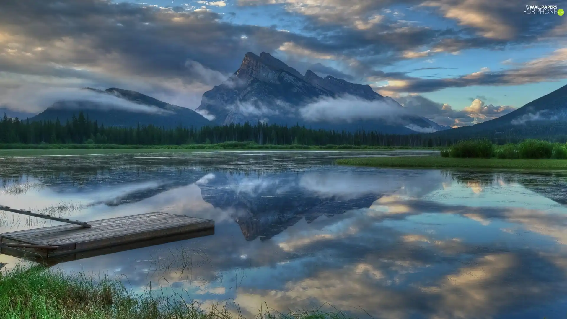 Mountains, Clouds, Sky, lake