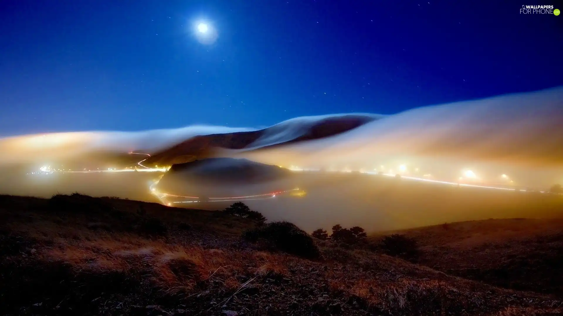 Mountains, Fog, Sky, roads