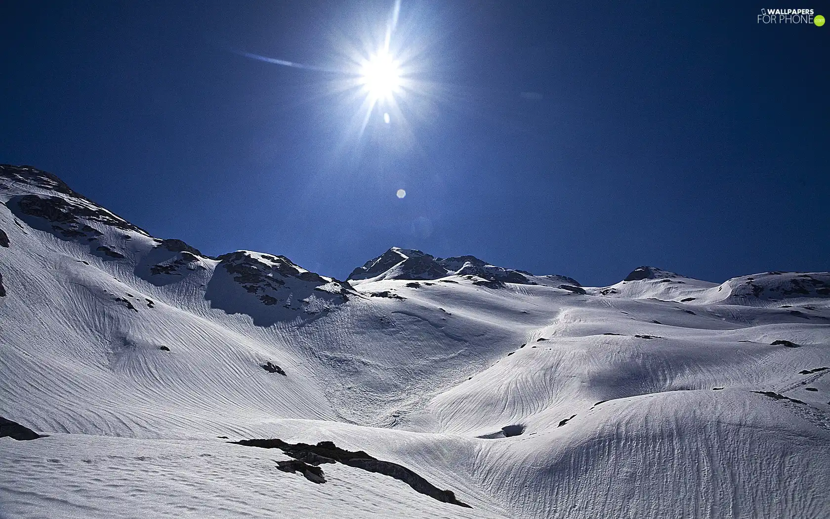 Mountains, sun, Sky, snow