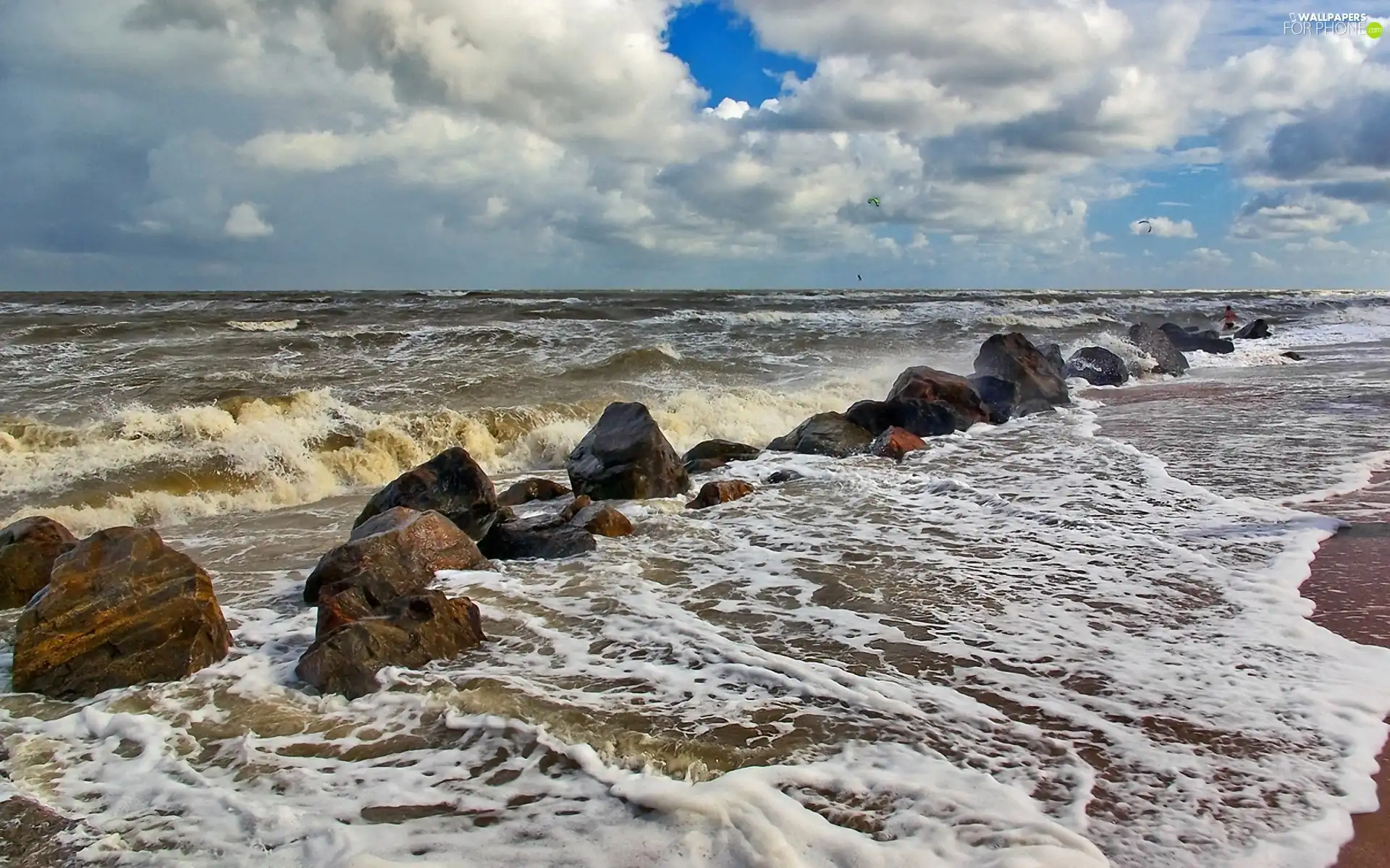 rough, Stones, Sky, sea