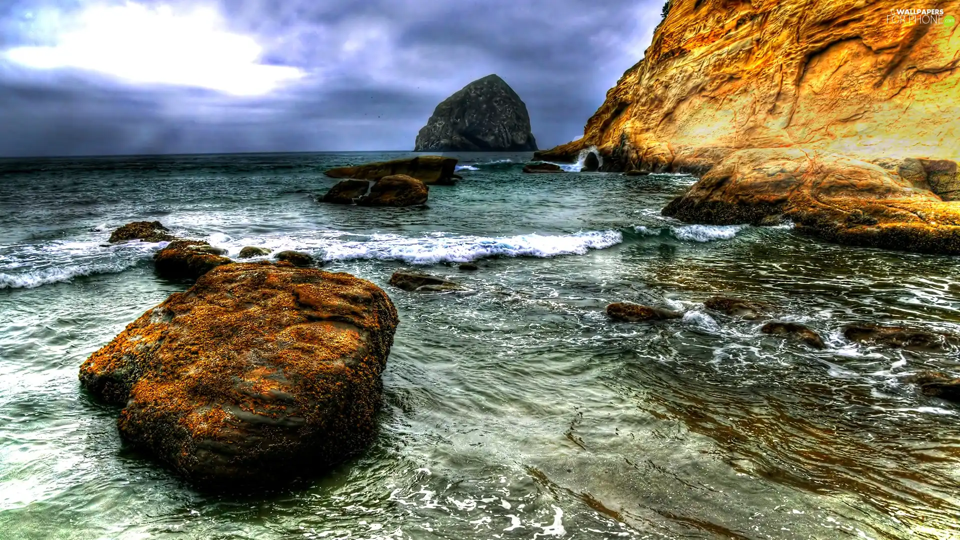 sea, Clouds, Sky, rocks