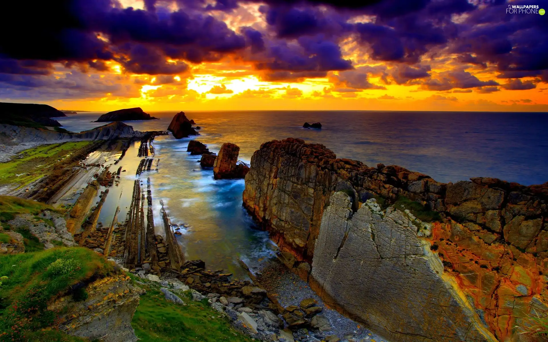 sea, Clouds, Sky, rocks