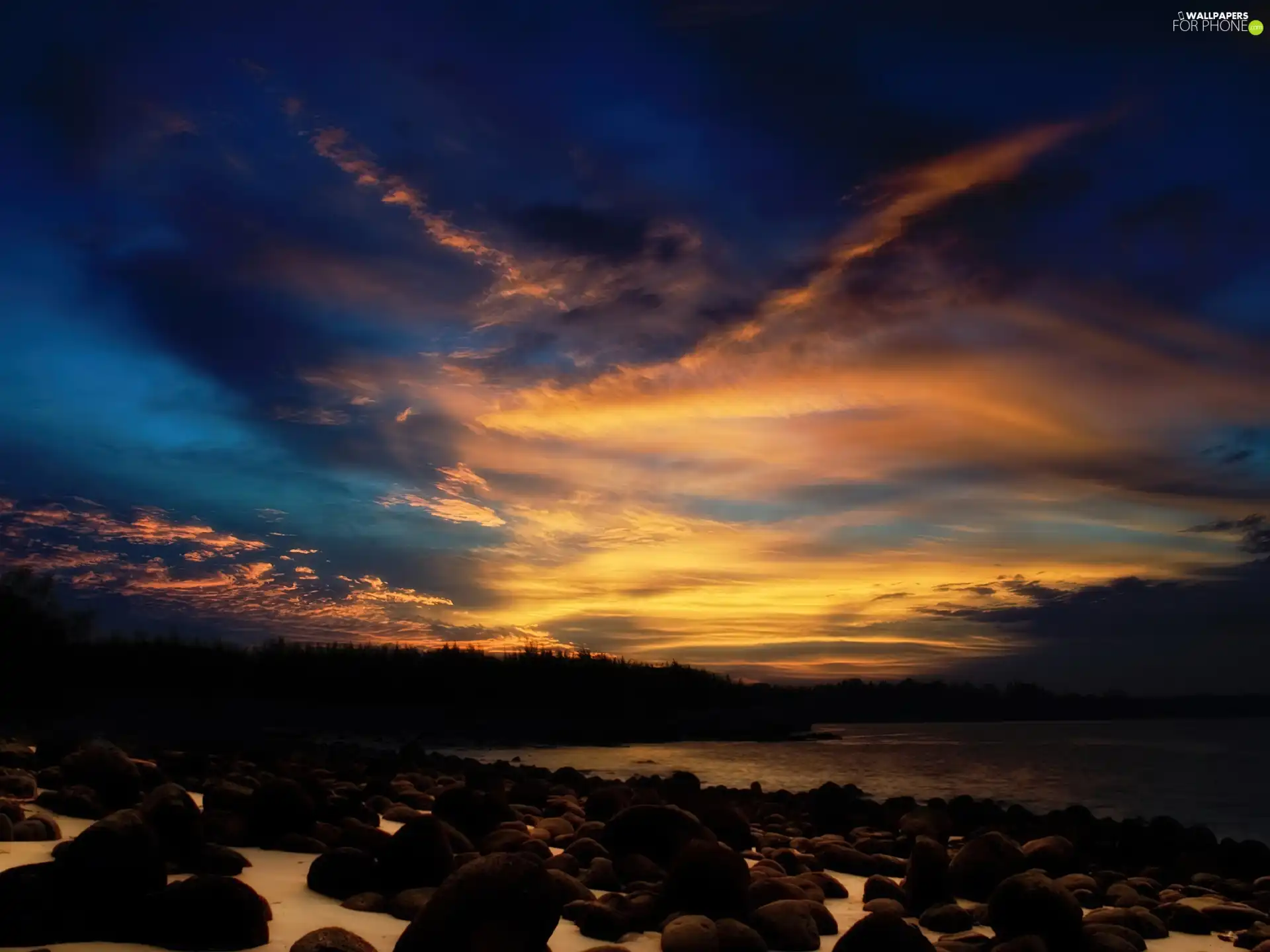 Sky, lake, Stones