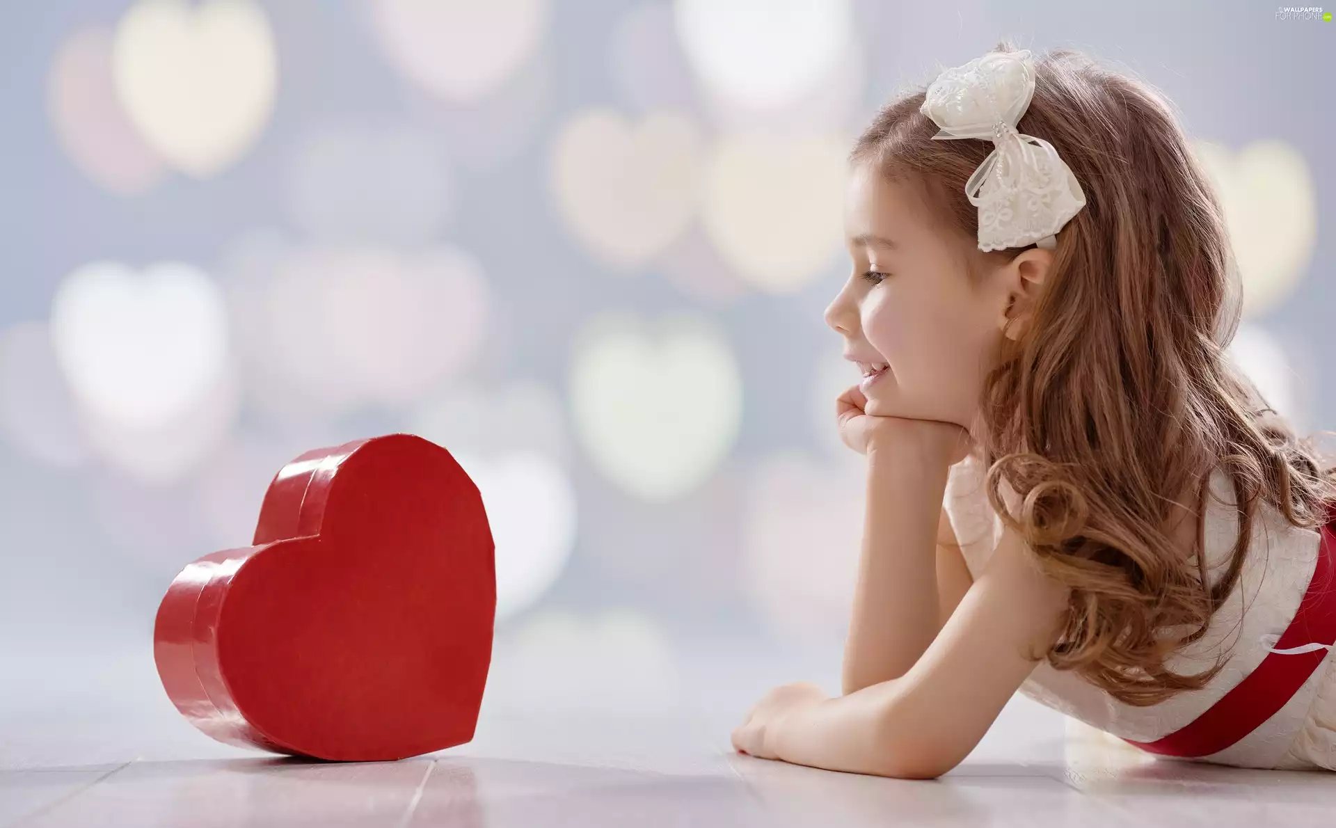 girl, Box, Heart, Smile