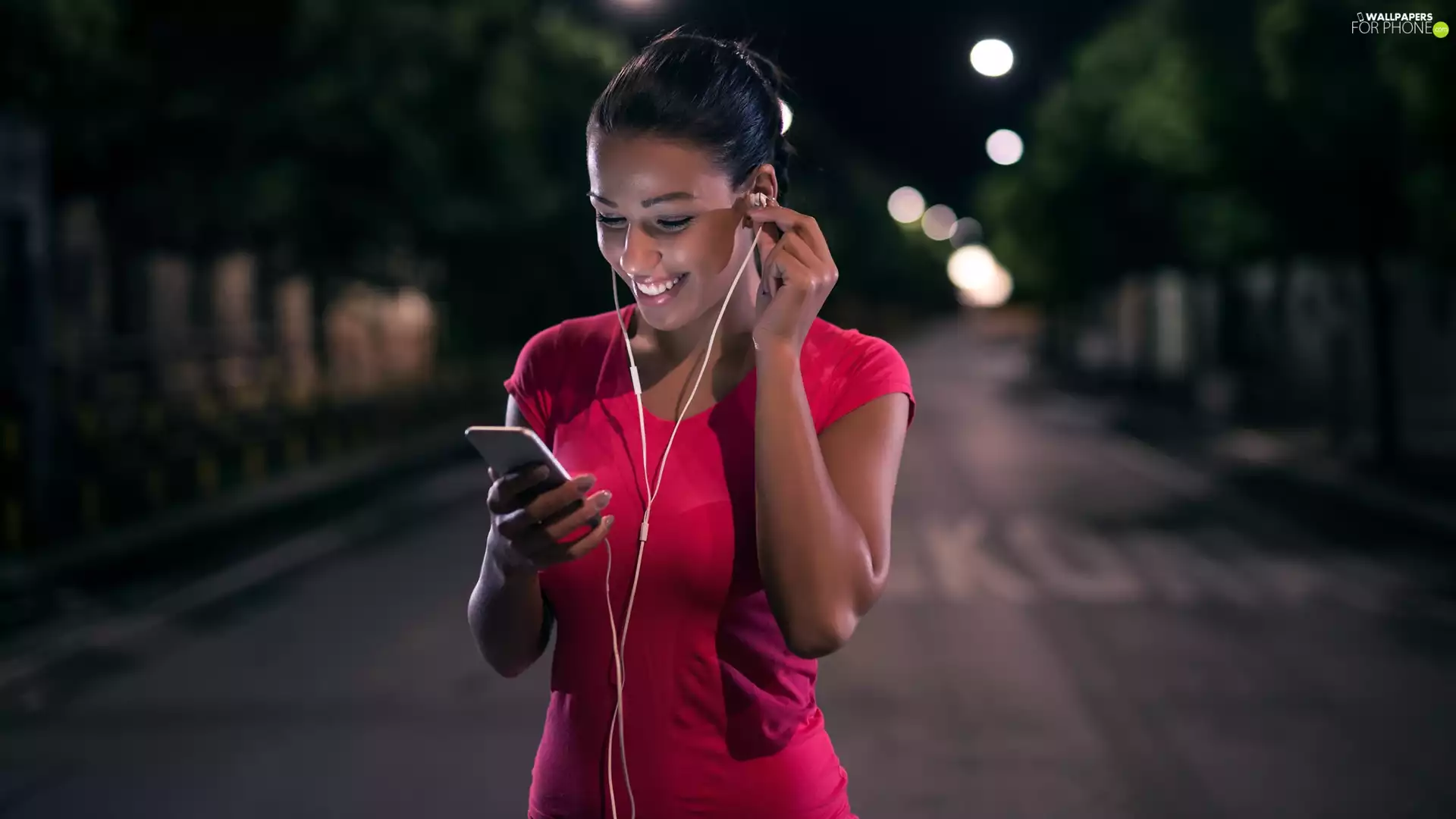 Women, Smartphone, HEADPHONES, Smile