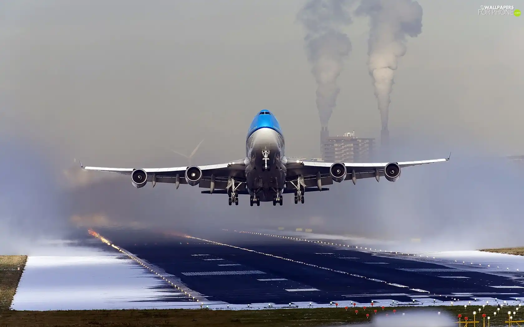 starting, Chimneys, smoke, plane