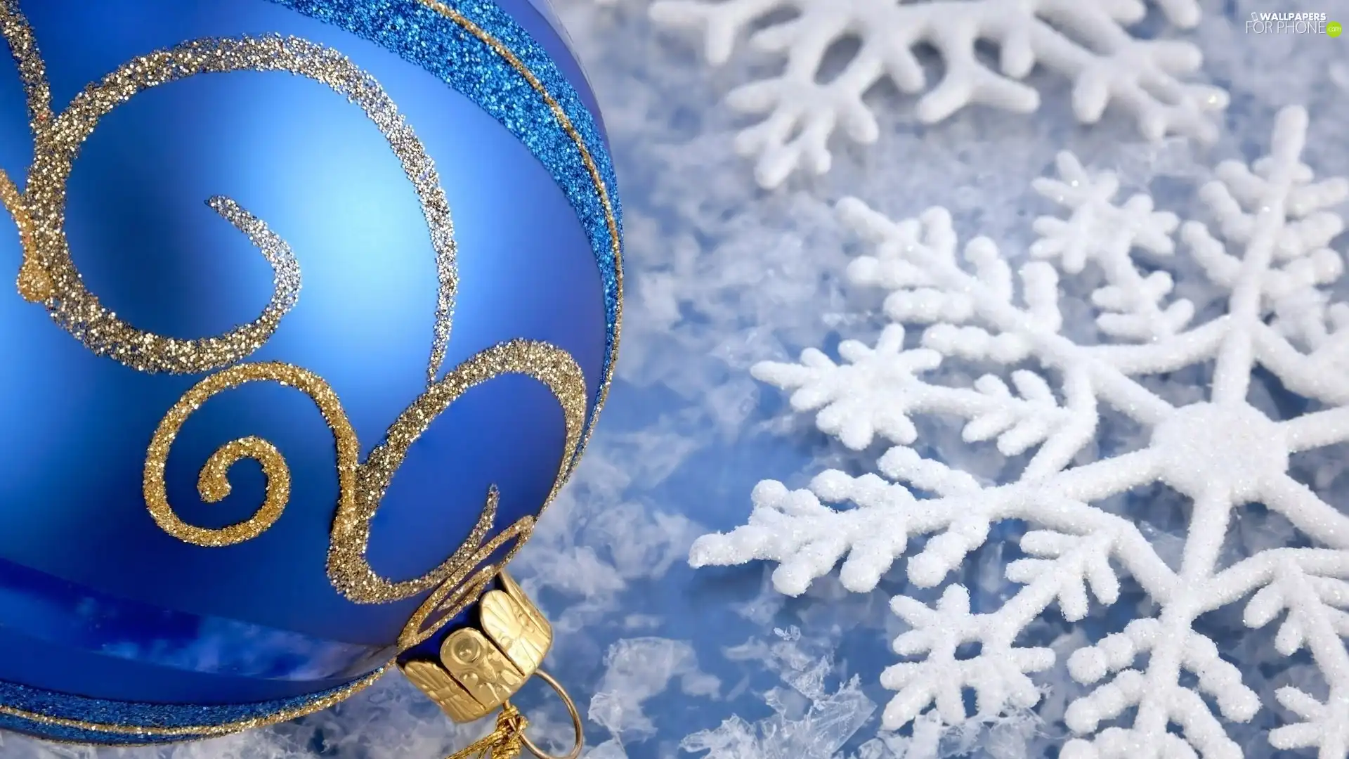 Blue, flakes, snow, bauble