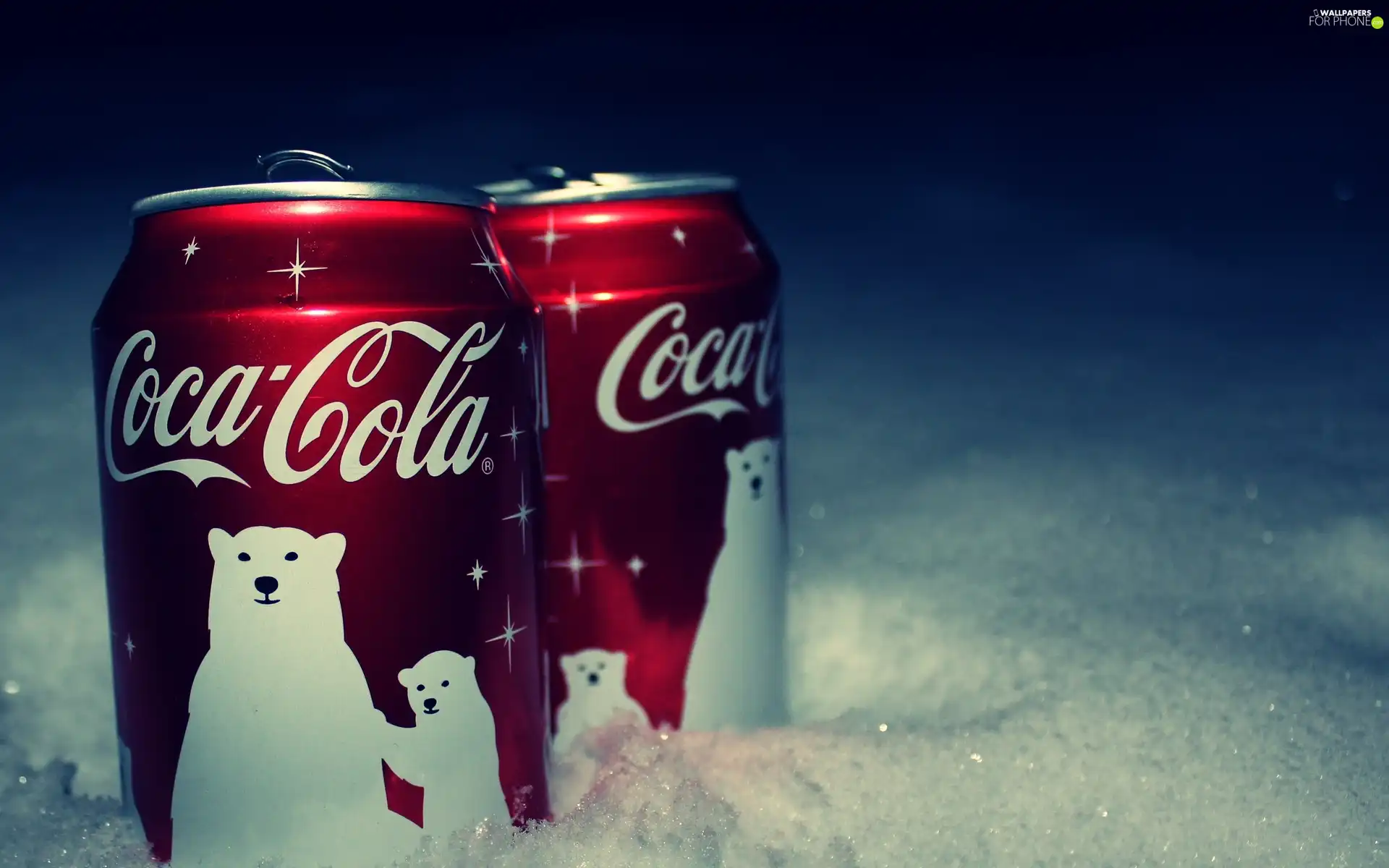 Cans, cola, snow, Coca