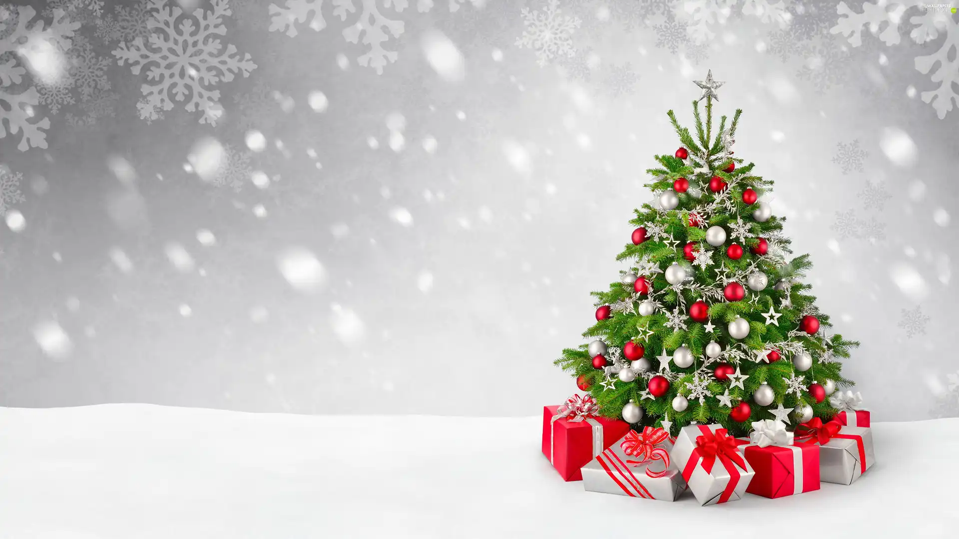Christmas, gifts, snow, christmas tree