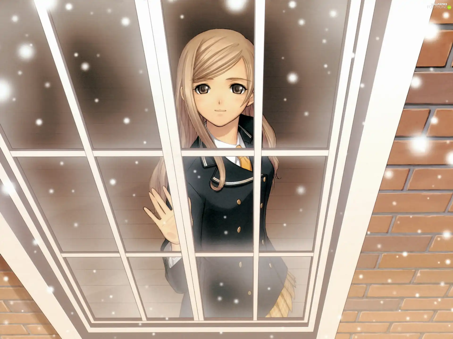 girl, flakes, snow, Window