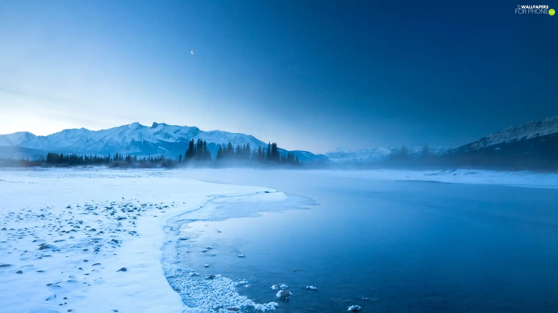 snow, River, Mountains