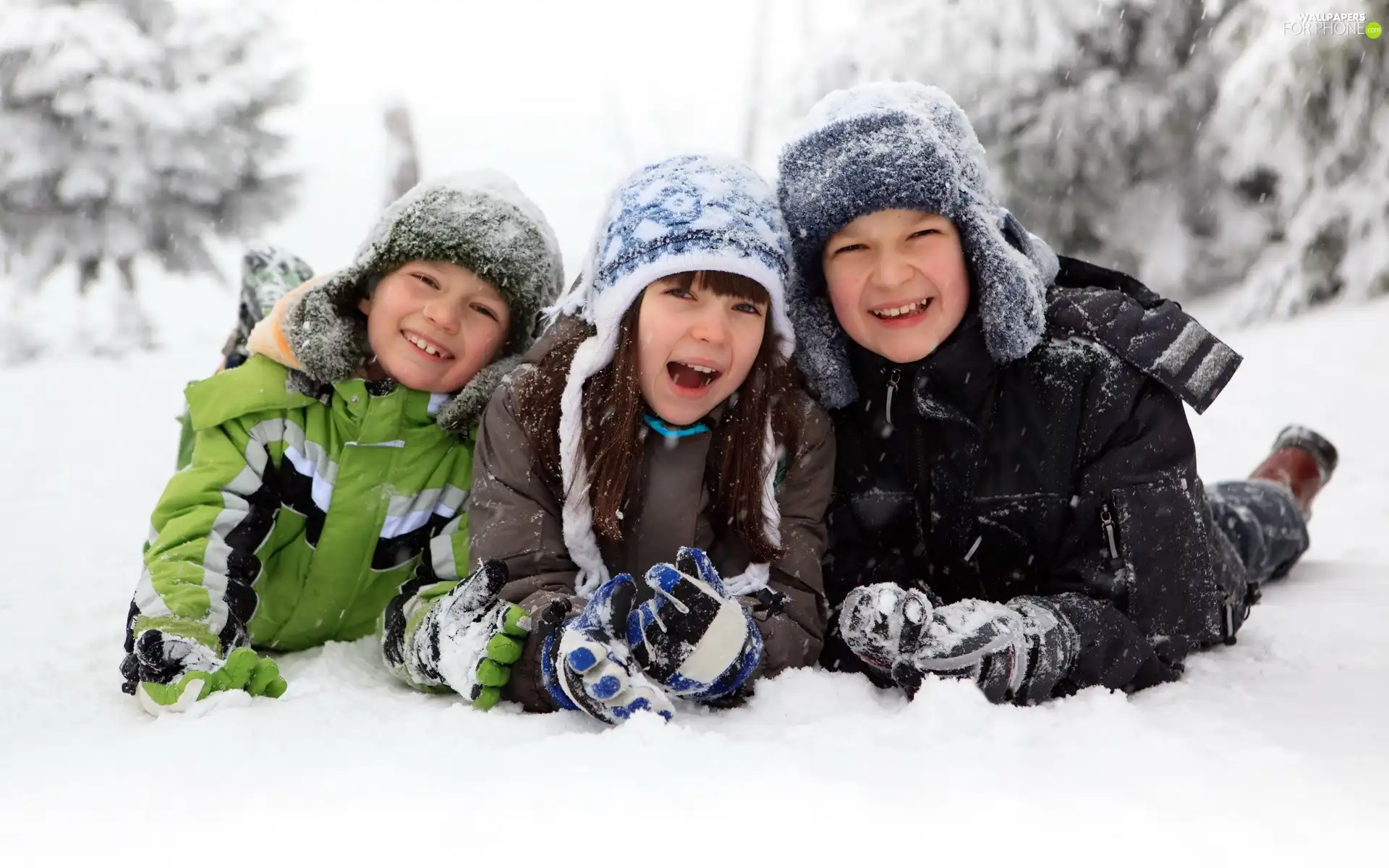 snow, play, Kids, winter, three
