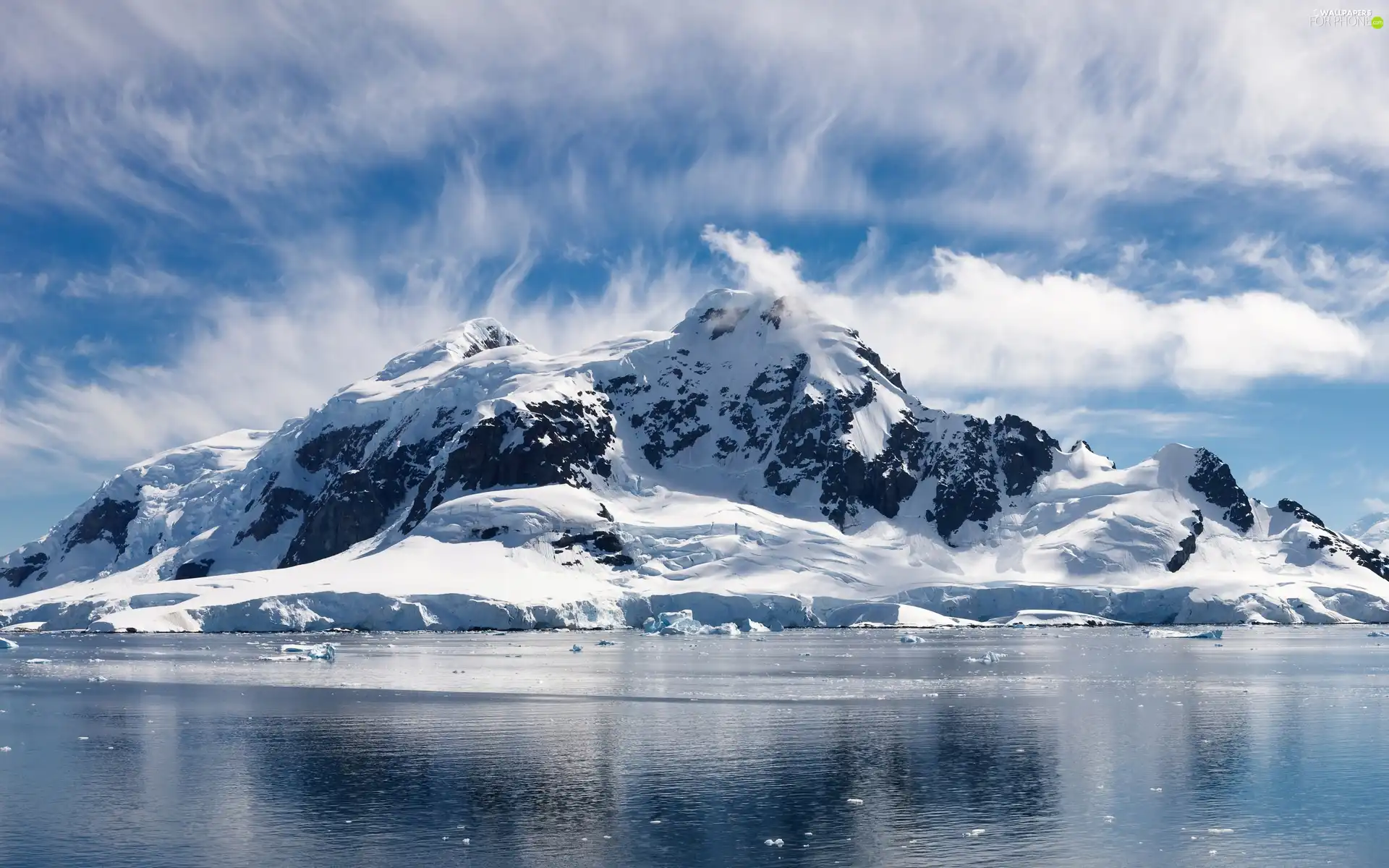 snow, mountains, River