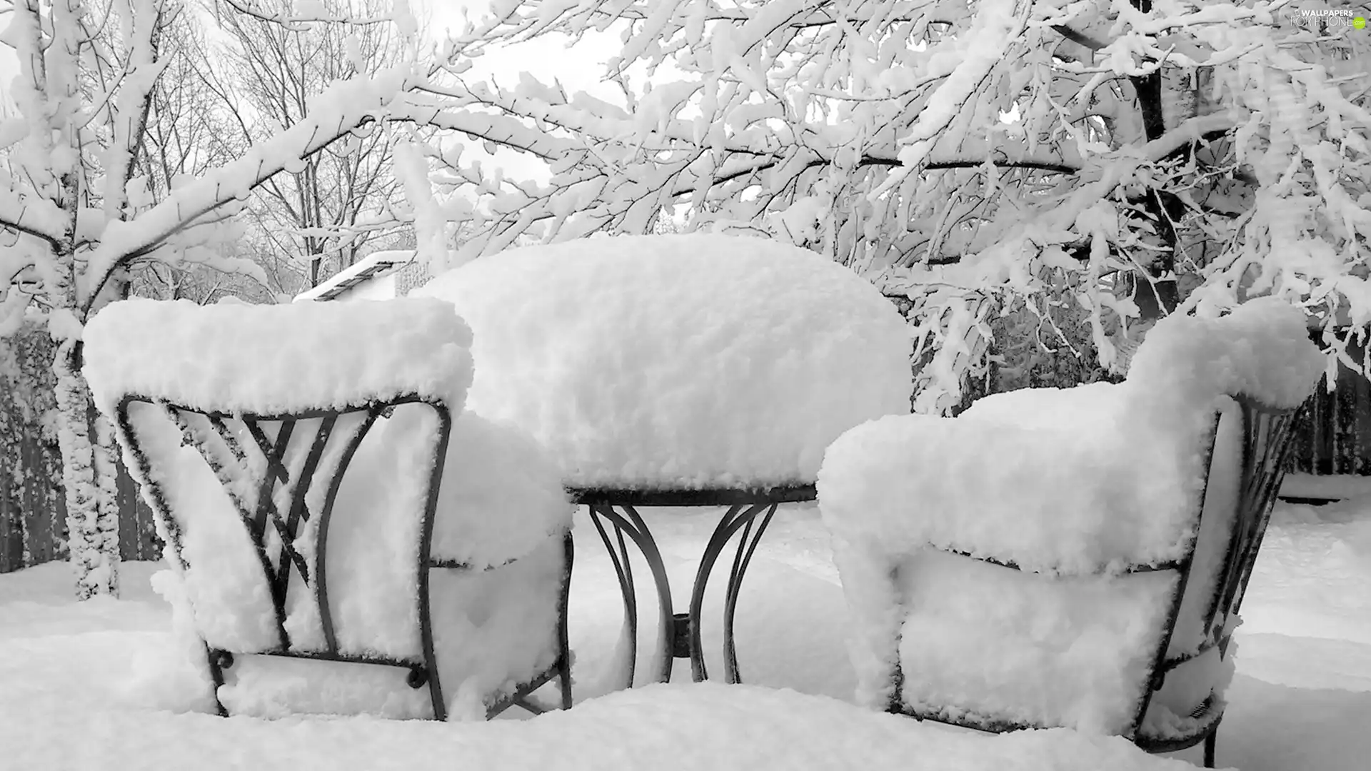winter, Stool, snow, table