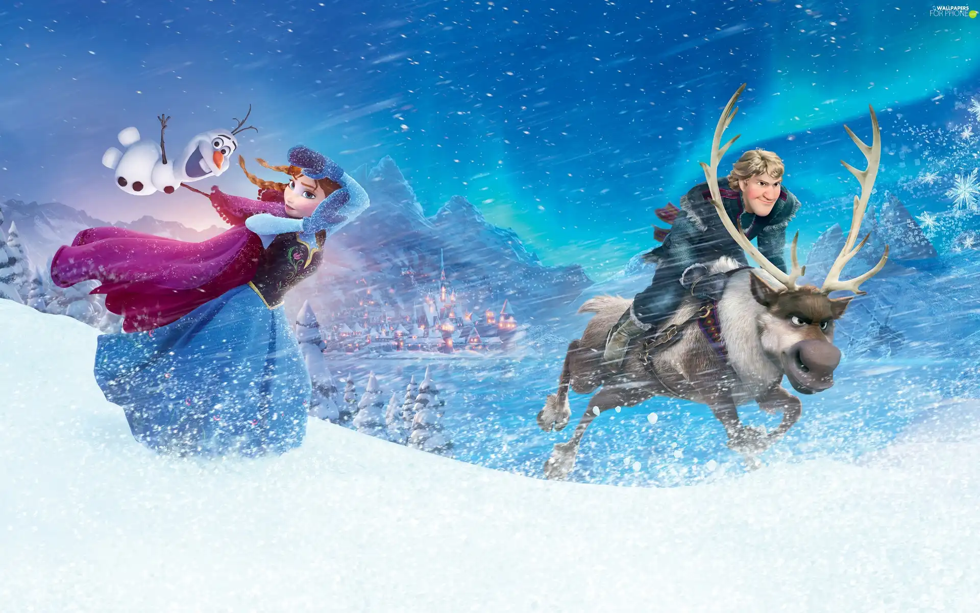 Frozen, story, Frozen, winter, Reindeer Sven, Snowman Olaf, Anna, Kristoff, snow