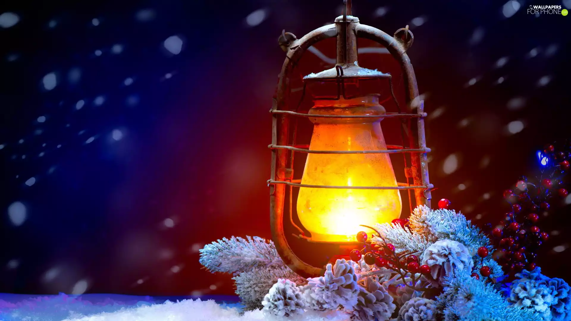 branch pics, lantern, snowy, Spruces, Oil Lamp