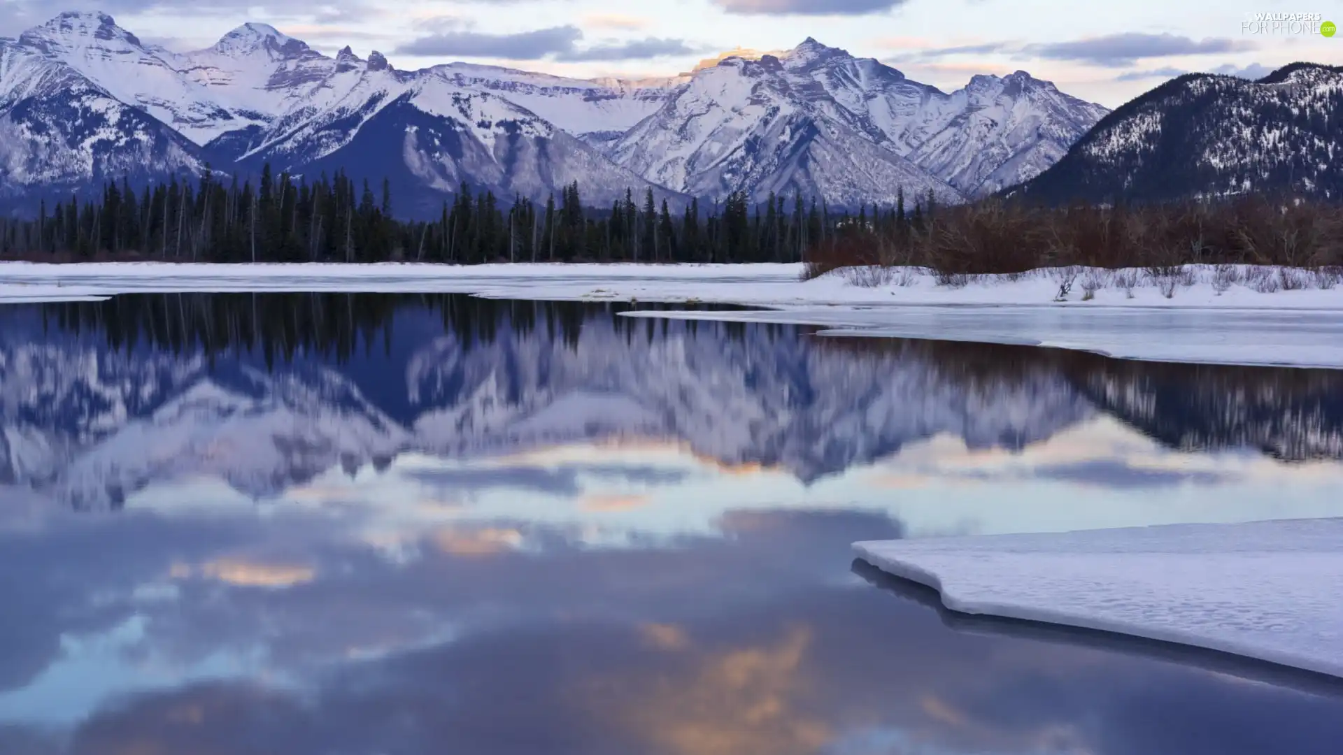 ice, lake, Snowy, Mountains, forest, panels