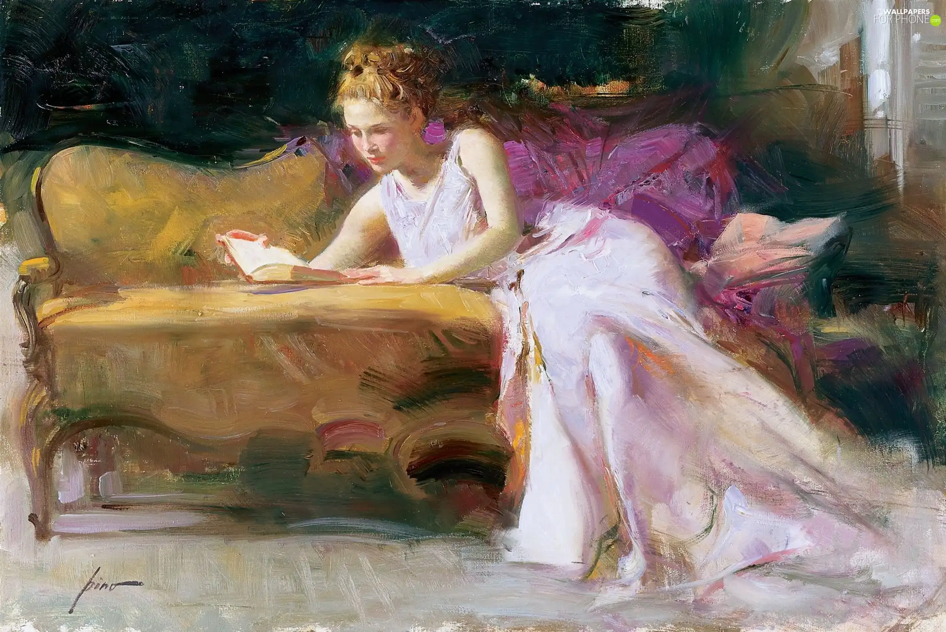 sofa, Book, Pino Daeni, Women, picture