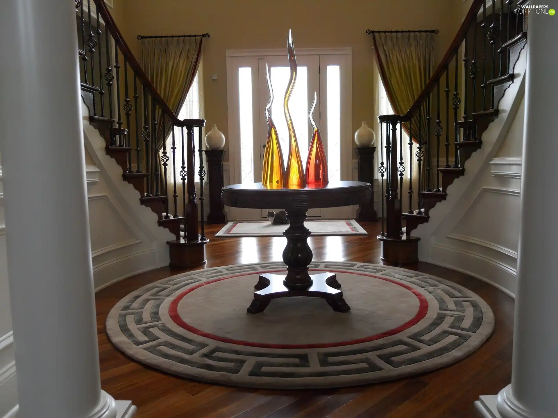 hall, carpet, Stairs, vases