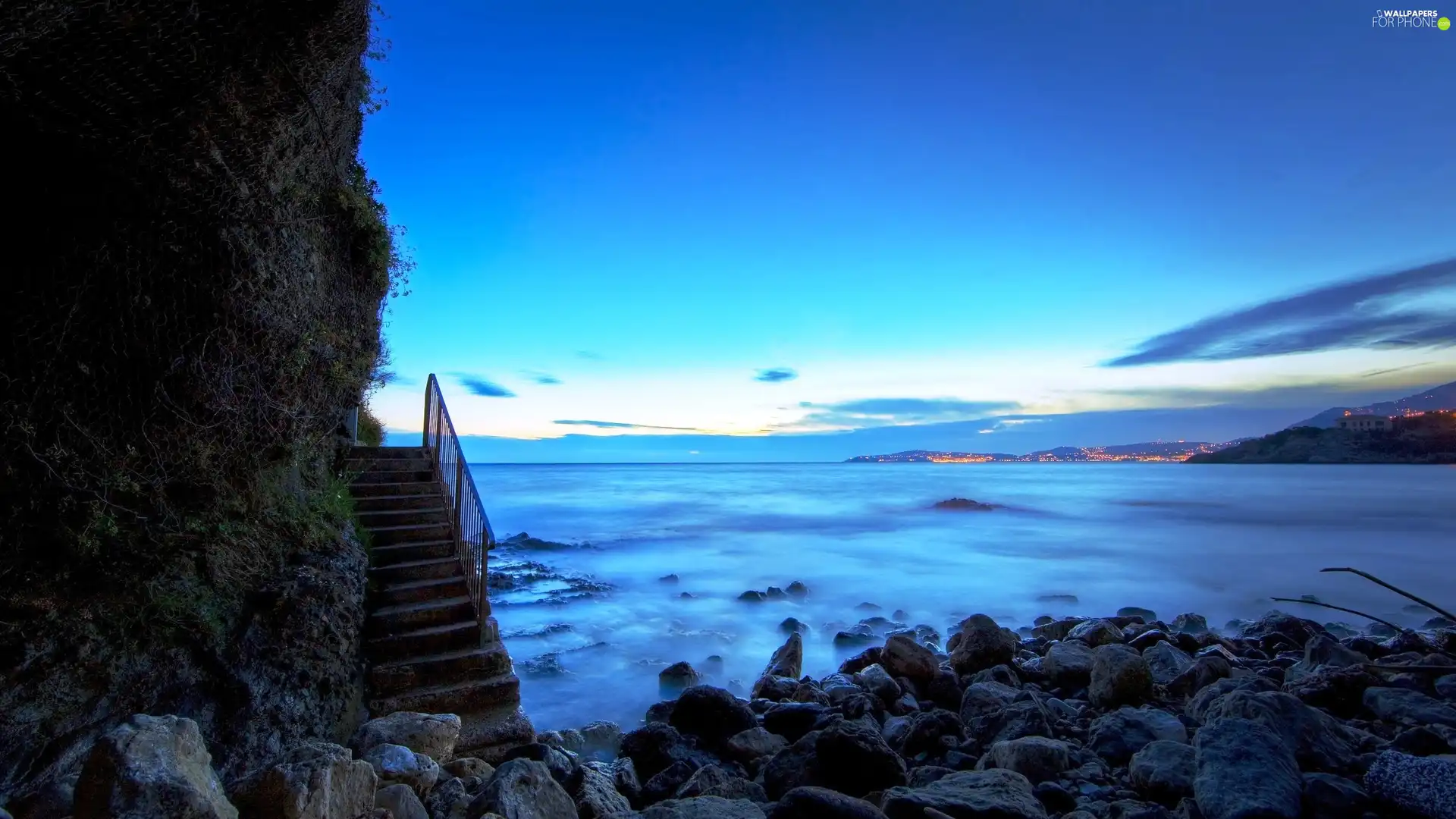 Stairs, sea, Stones