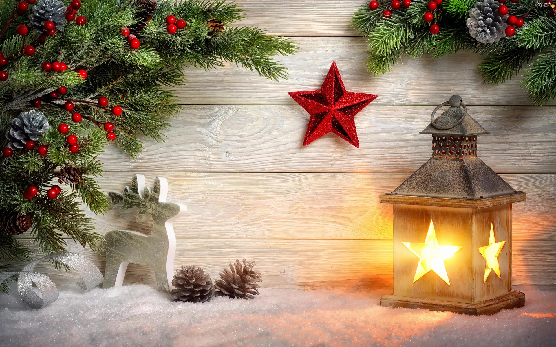 reindeer, Christmas, Twigs, lantern, composition, Stars, cones