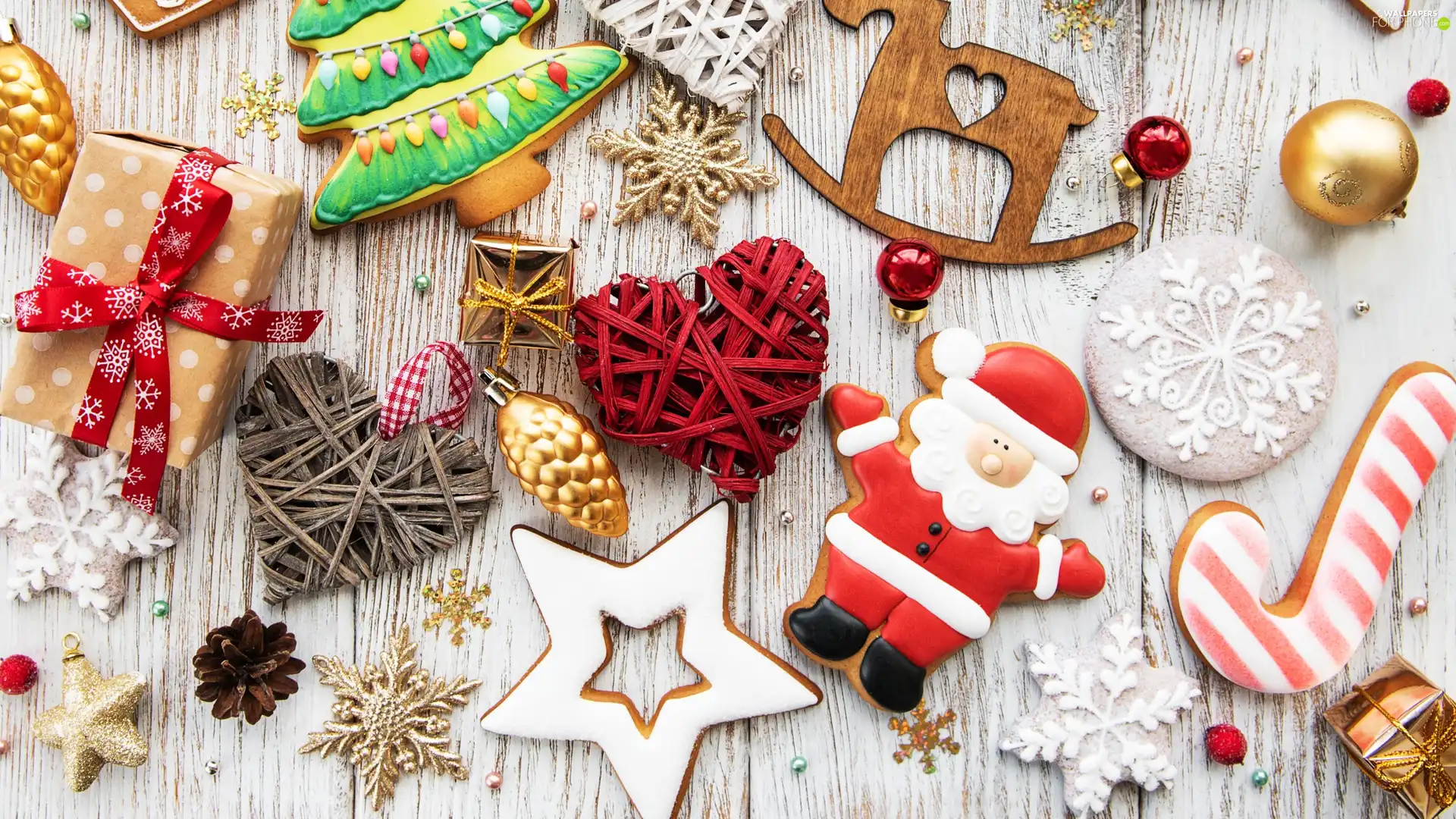 ginger, Christmas, baubles, Stars, hearts, ornamentation