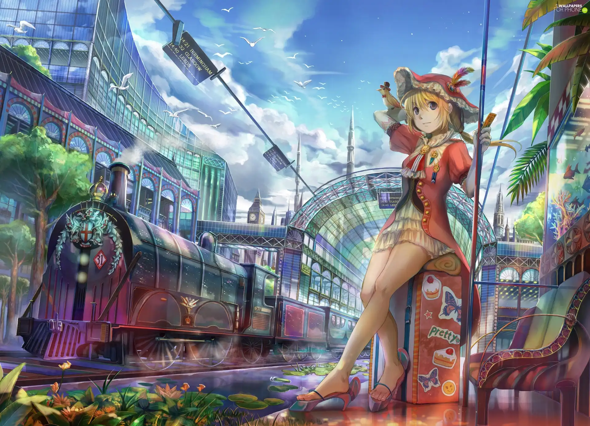 station, girl, Train