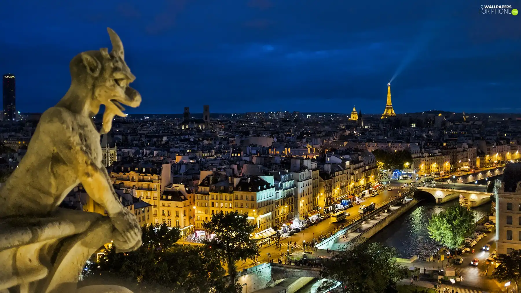 panorama, Night, Statue monument, Paris