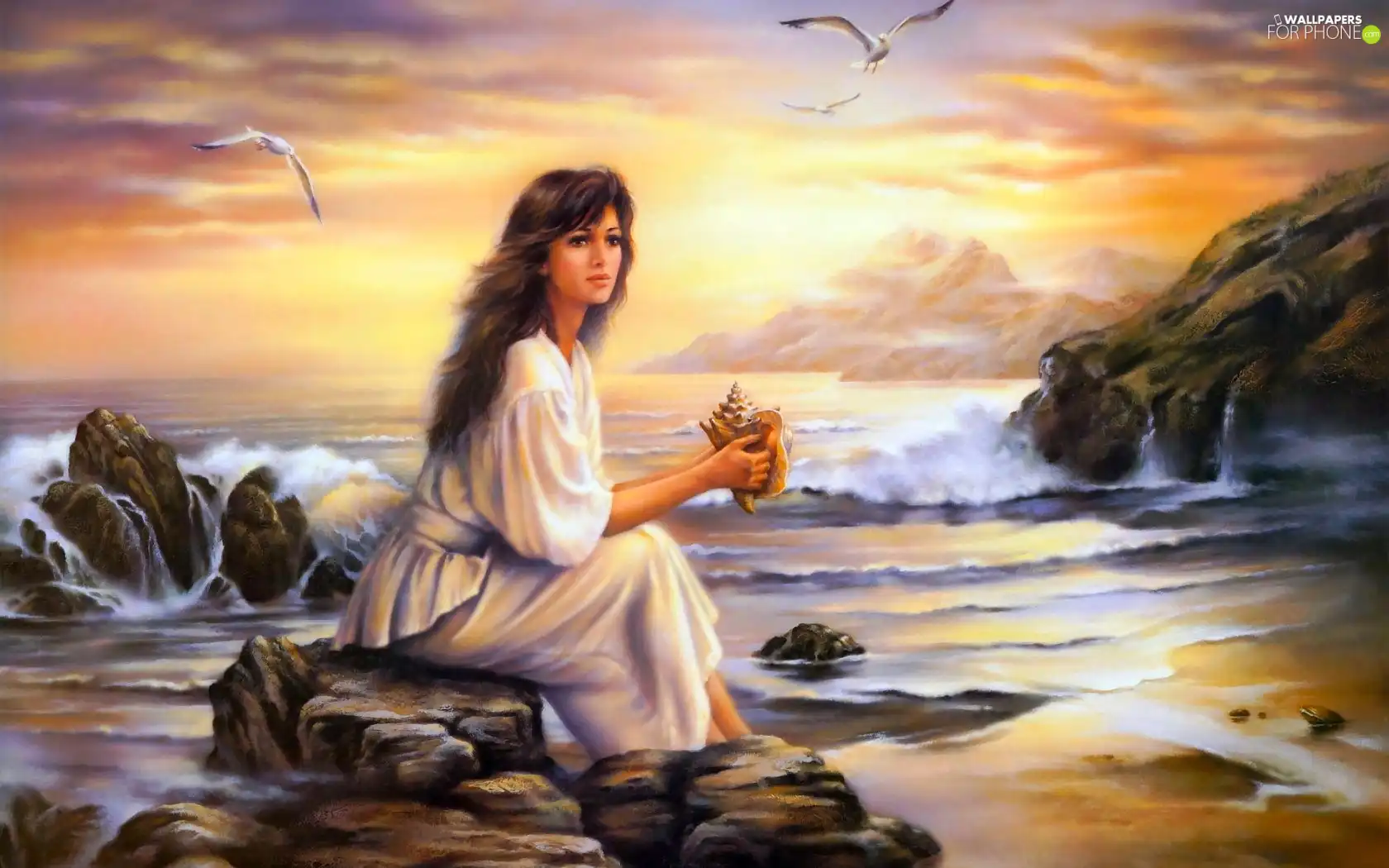 Stones, Art, shell, sea, Women